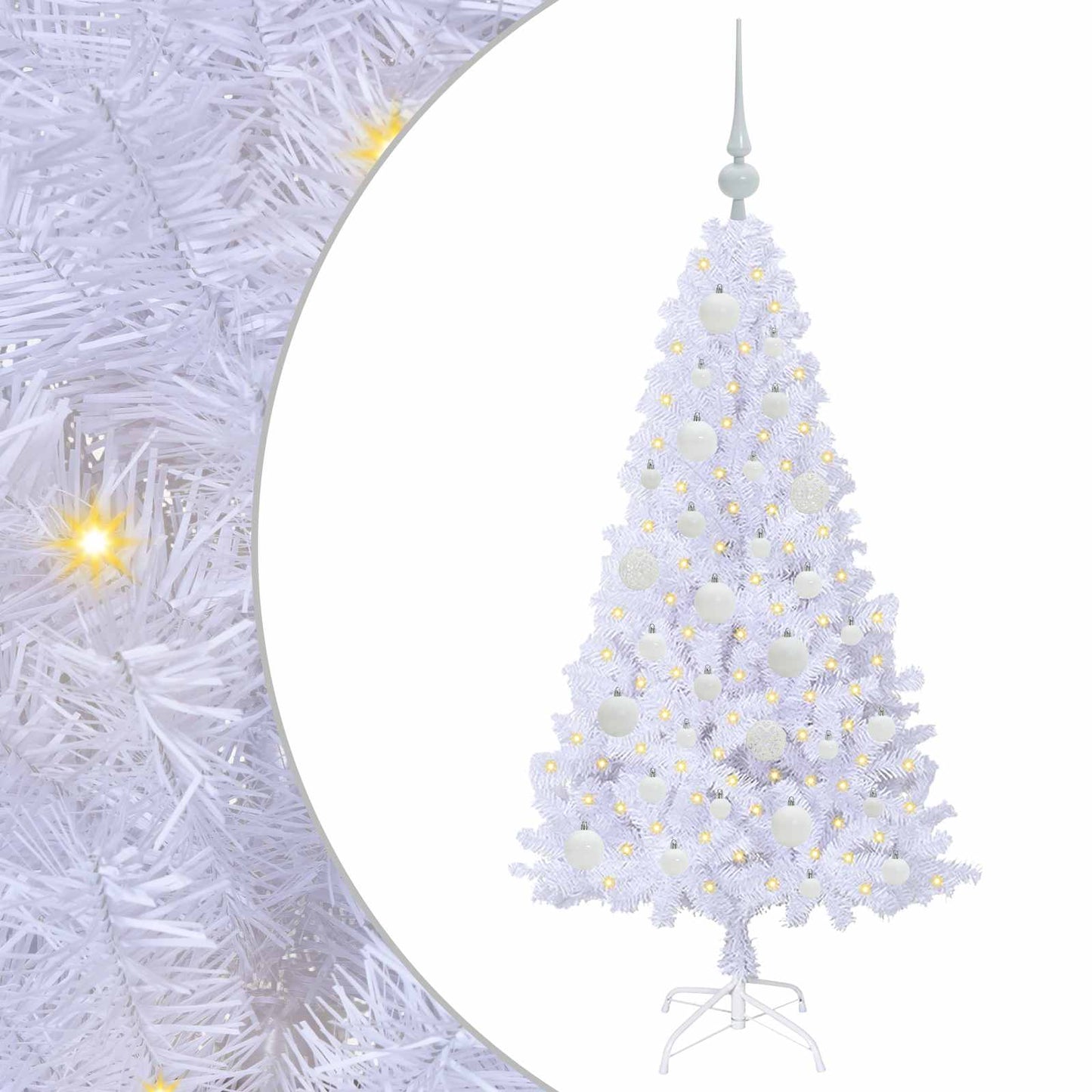 Kunstig juletre med 150 LED med stativ Hvit 120 cm PVC og stål
