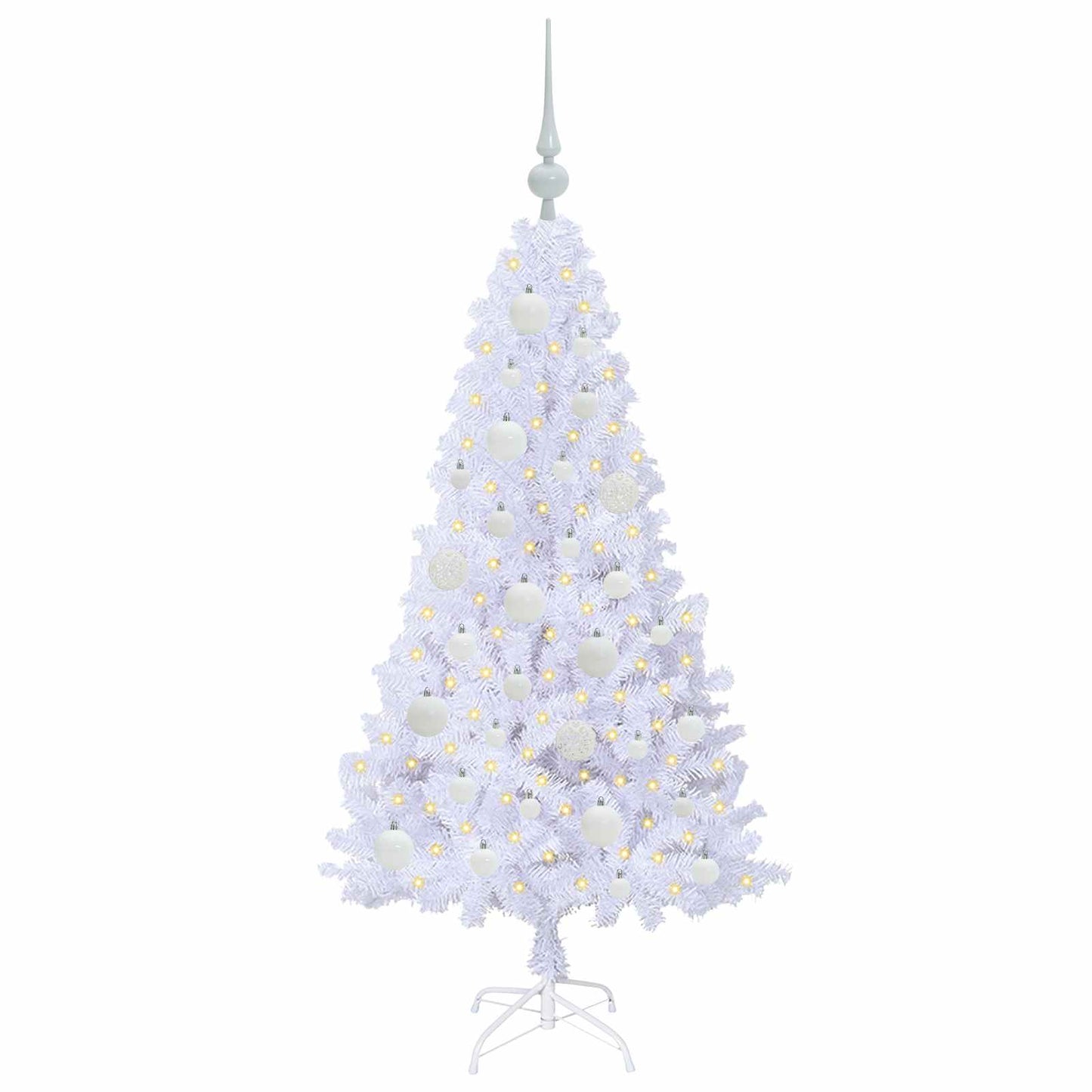 Kunstig juletre med 150 LED med stativ Hvit 120 cm PVC og stål