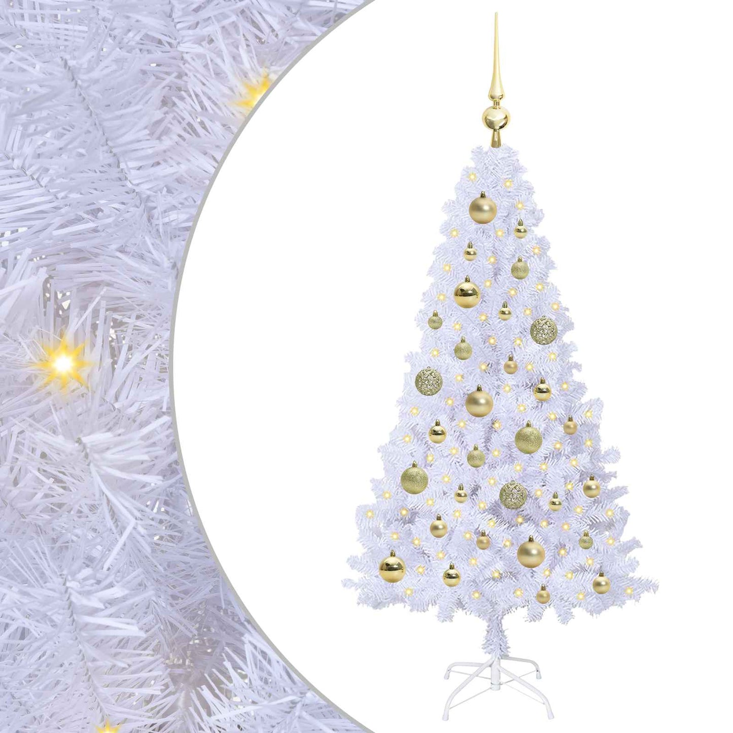 Kunstig juletre med 150 LED med stativ Hvit 120 cm PVC og stål