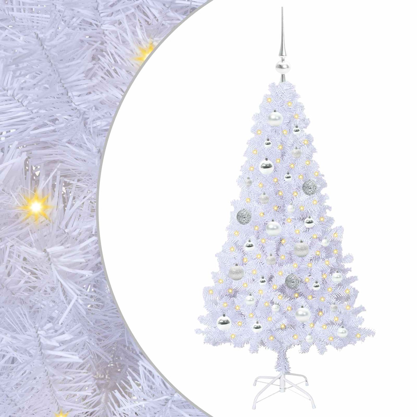 Kunstig juletre med 150 LED med stativ Hvit 120 cm PVC og stål
