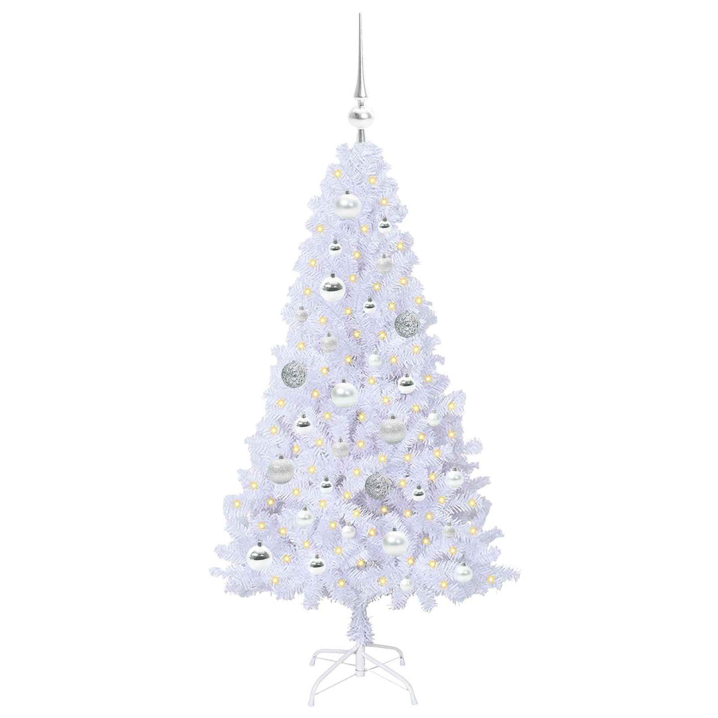 Kunstig juletre med 150 LED med stativ Hvit 120 cm PVC og stål