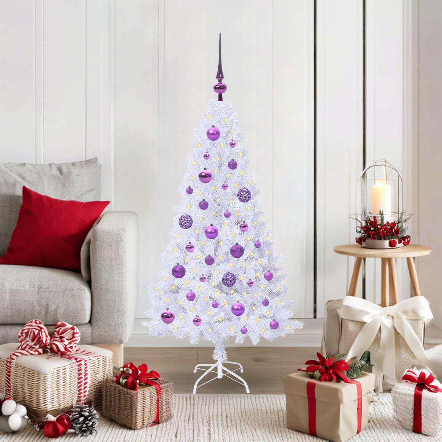 Kunstig juletre med 150 LED med stativ Hvit 120 cm PVC og stål