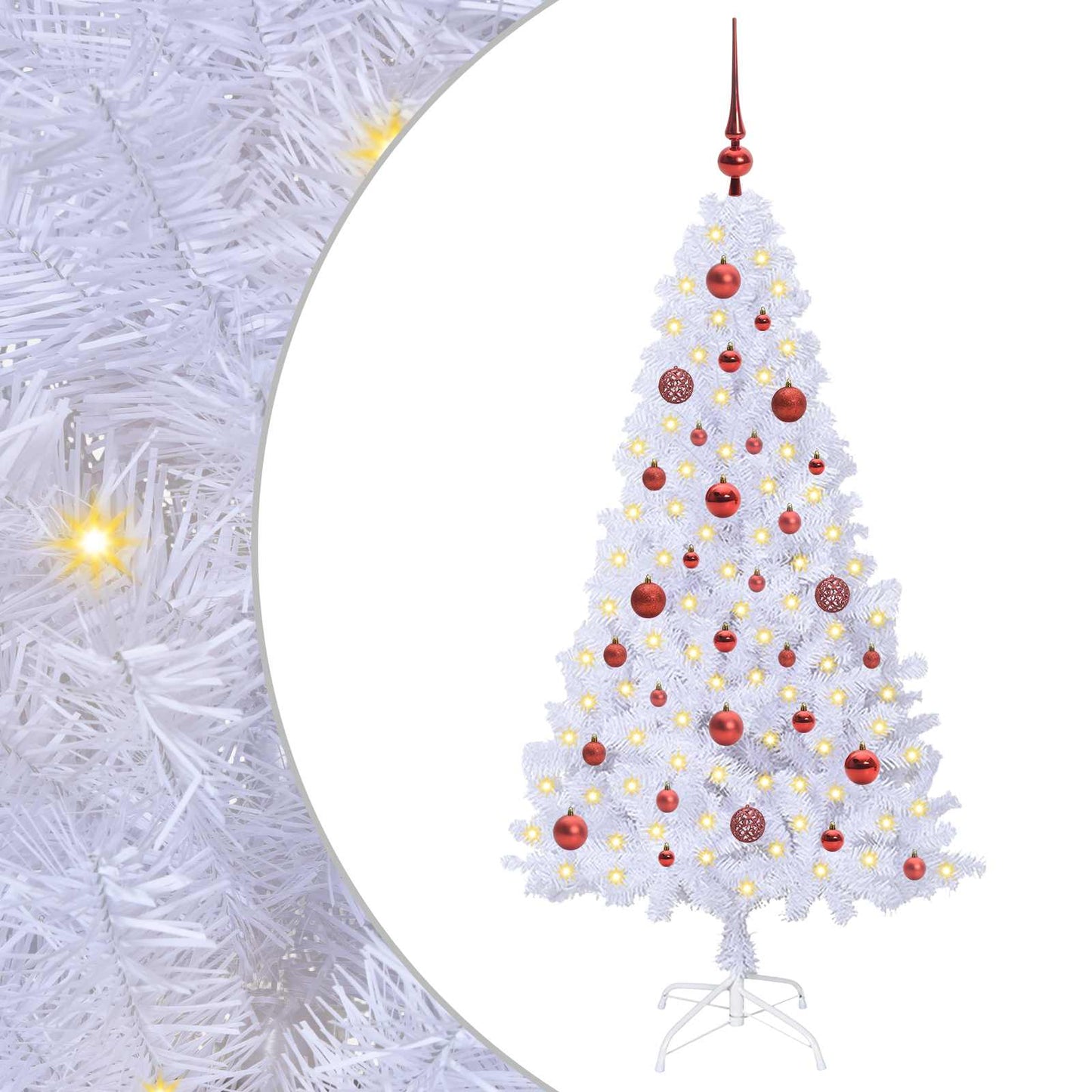 Kunstig juletre med 150 LED med stativ Hvit 150 cm PVC og stål