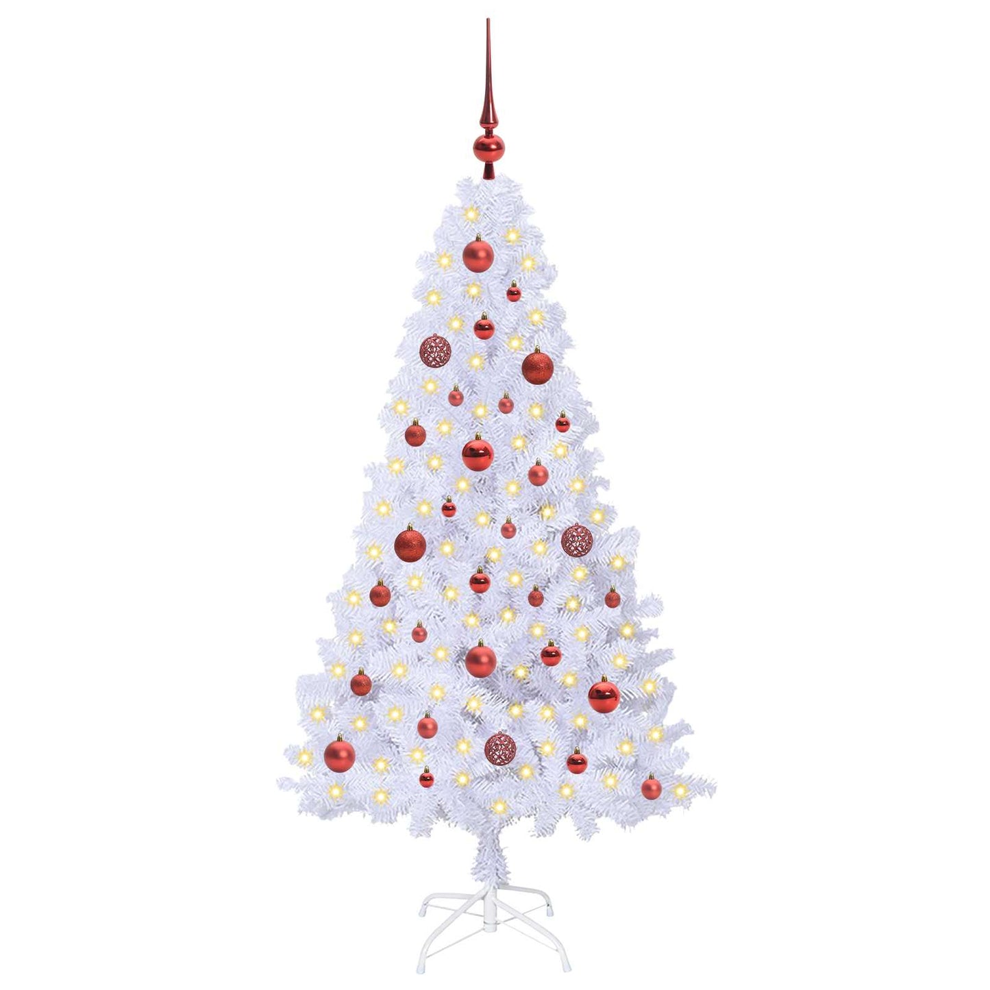 Kunstig juletre med 150 LED med stativ Hvit 150 cm PVC og stål