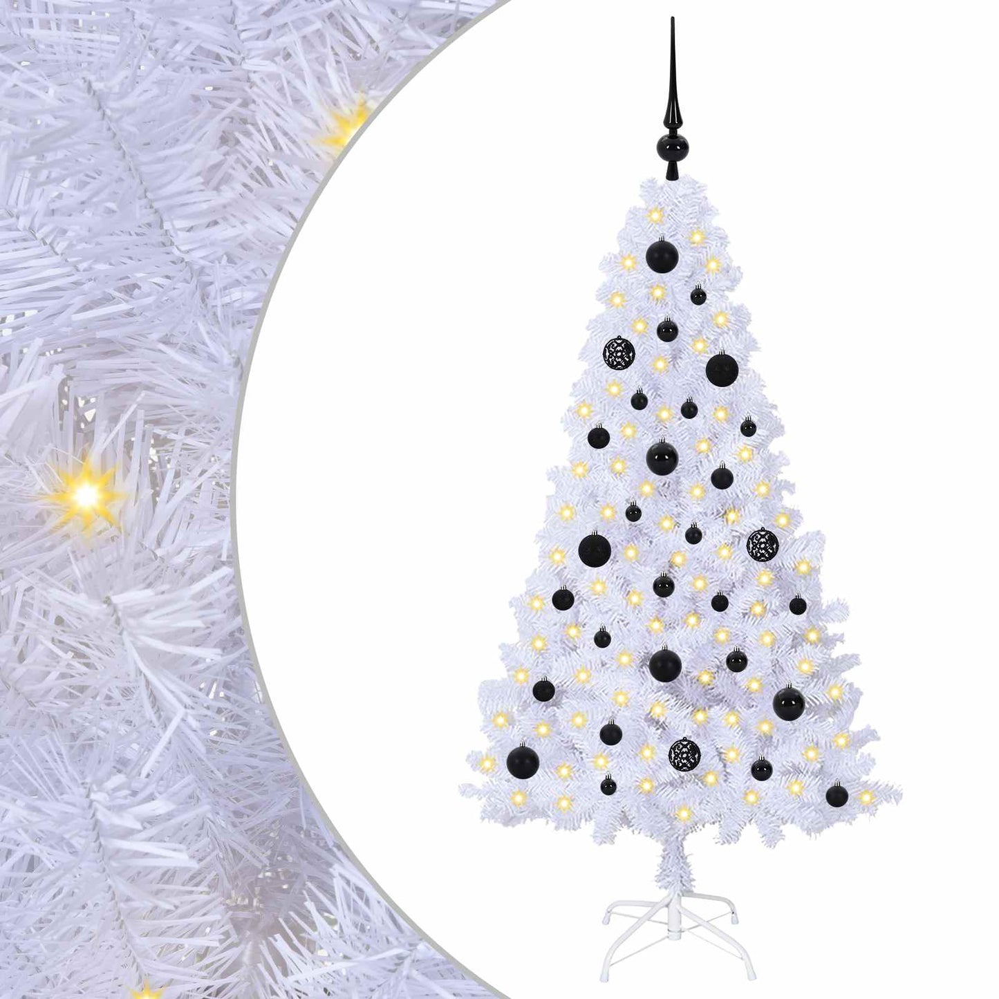Kunstig juletre med 150 LED med stativ Hvit 150 cm PVC og stål