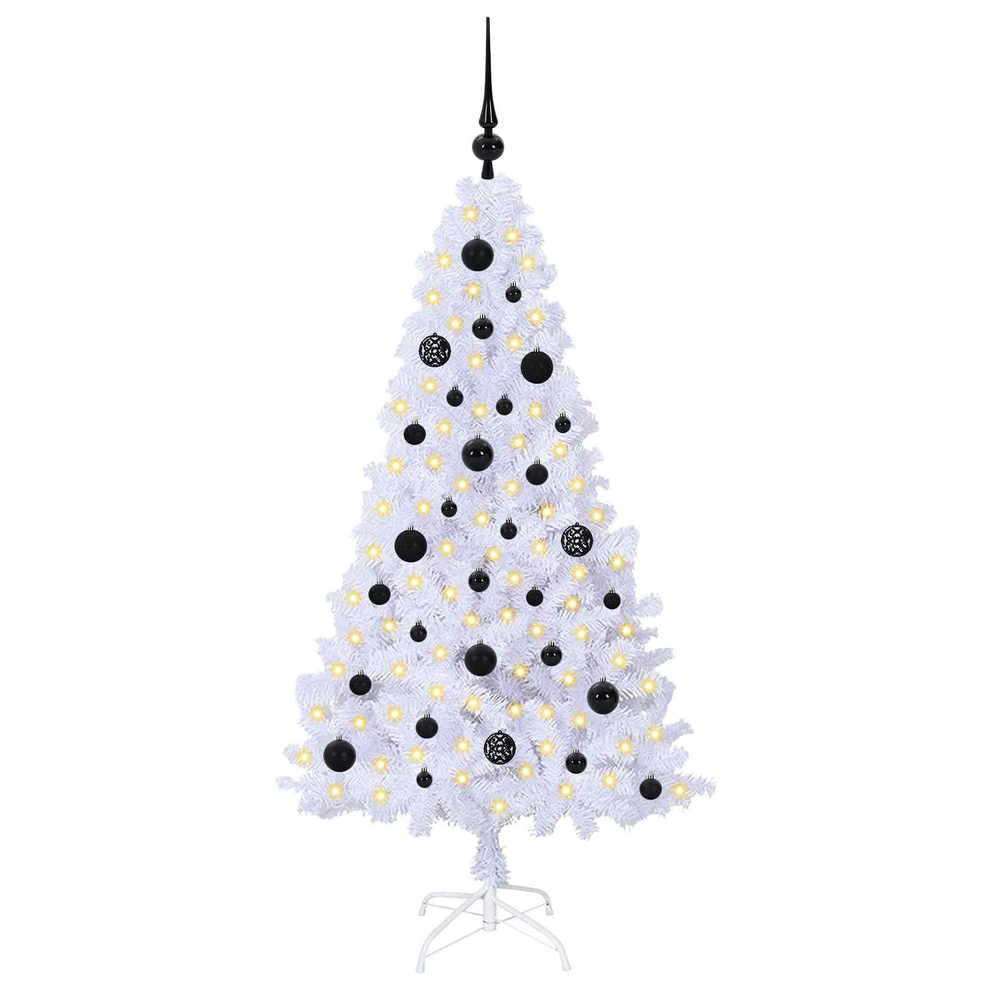Kunstig juletre med 150 LED med stativ Hvit 150 cm PVC og stål