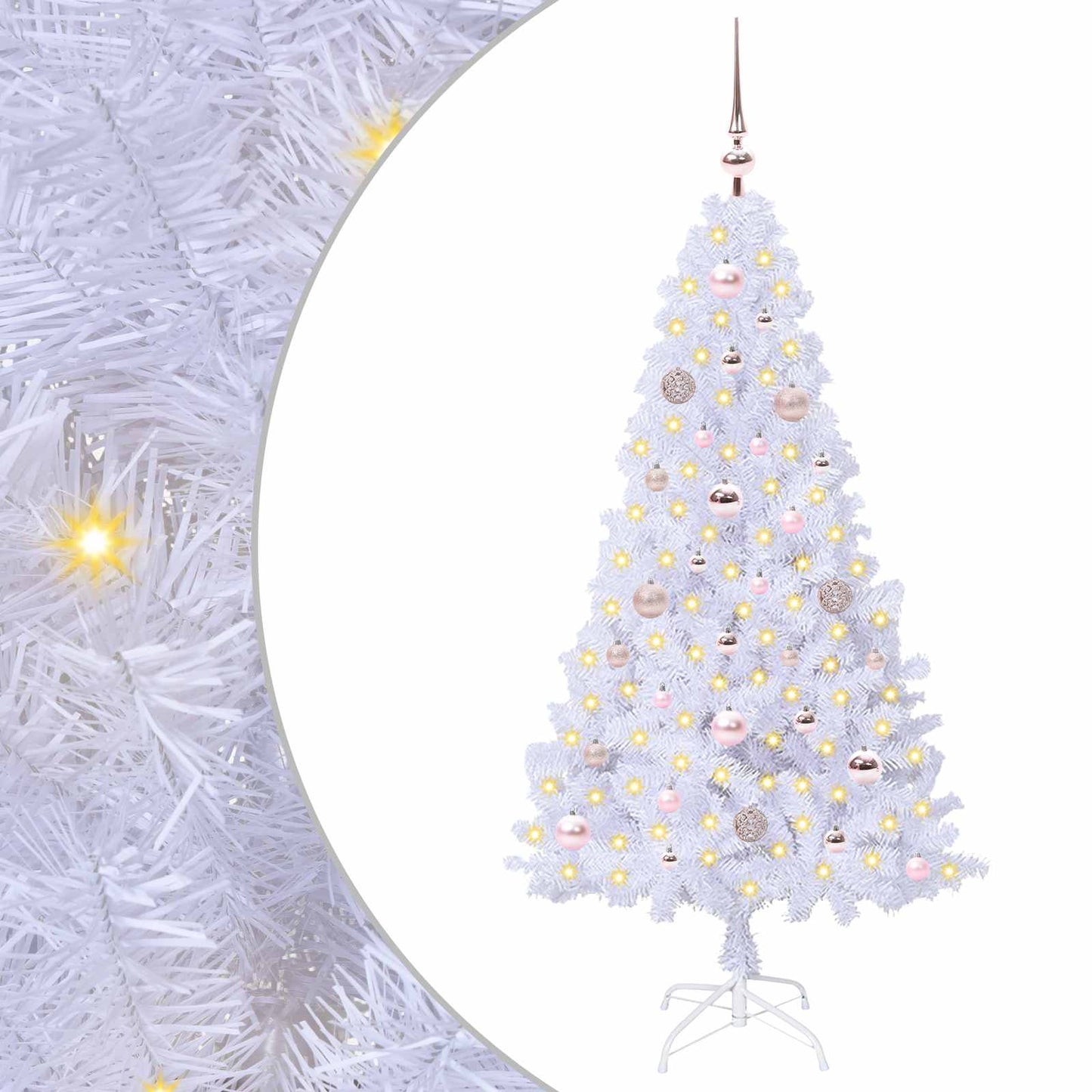Kunstig juletre med 150 LED med stativ Hvit 150 cm PVC og stål