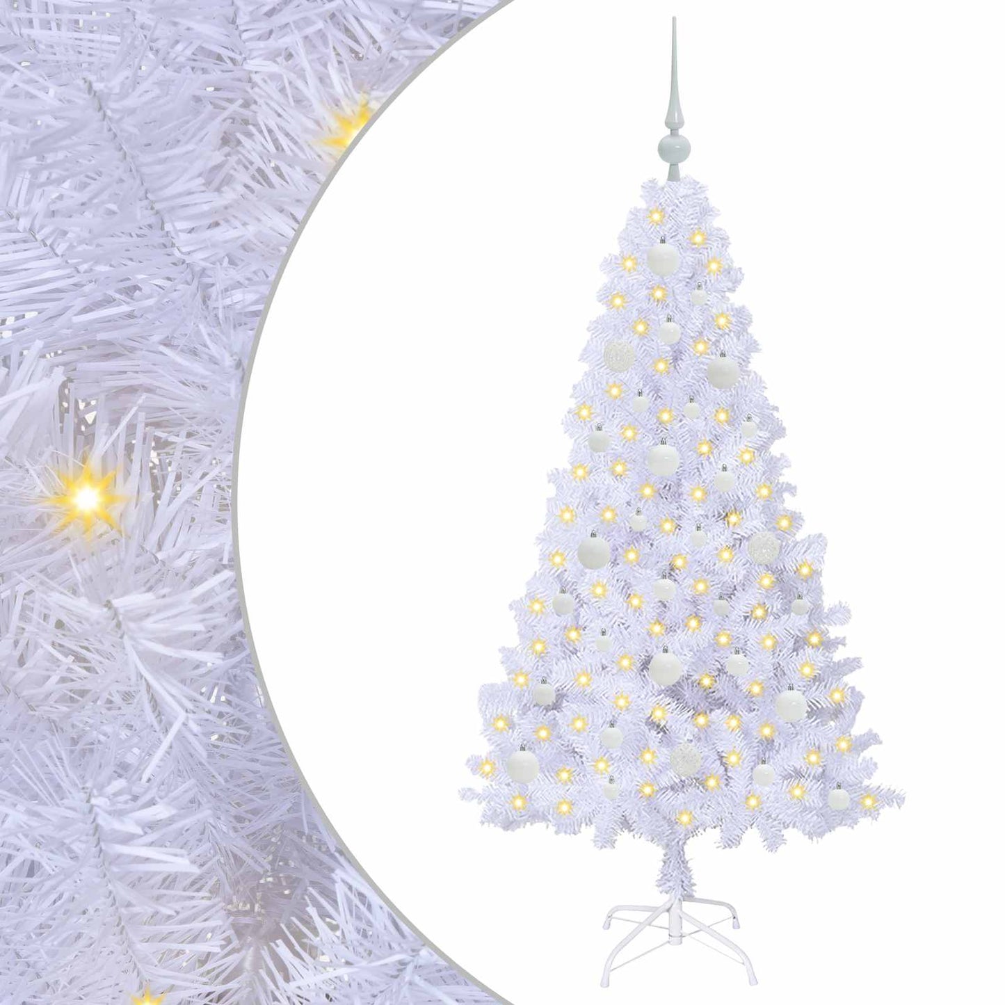 Kunstig juletre med 150 LED med stativ Hvit 150 cm PVC og stål