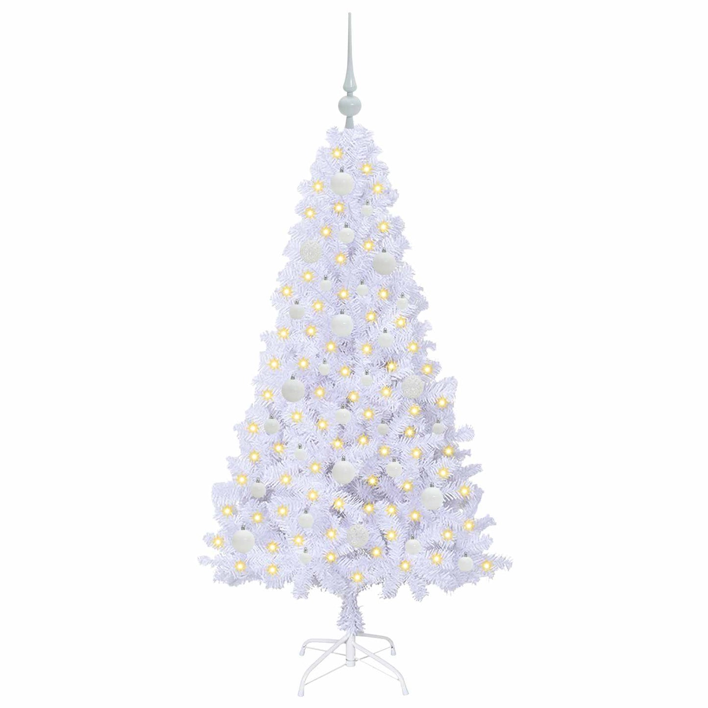 Kunstig juletre med 150 LED med stativ Hvit 150 cm PVC og stål