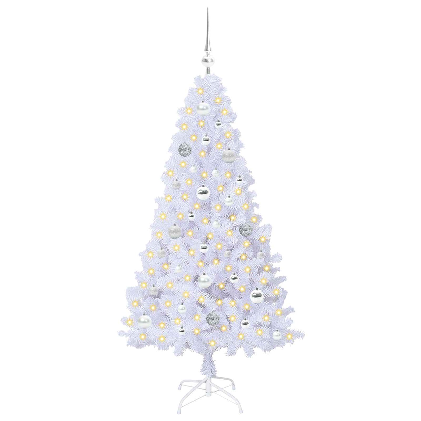 Kunstig juletre med 150 LED med stativ Hvit 150 cm PVC og stål