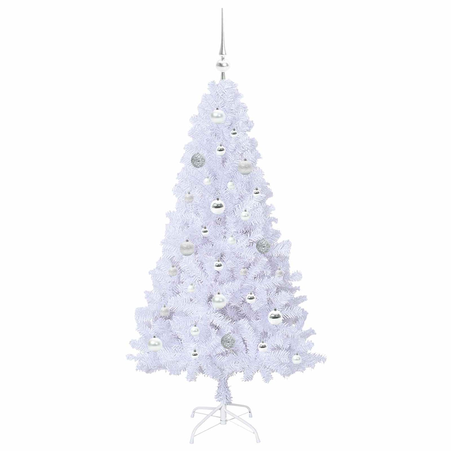 Kunstig juletre med 150 LED med stativ Hvit 150 cm PVC og stål