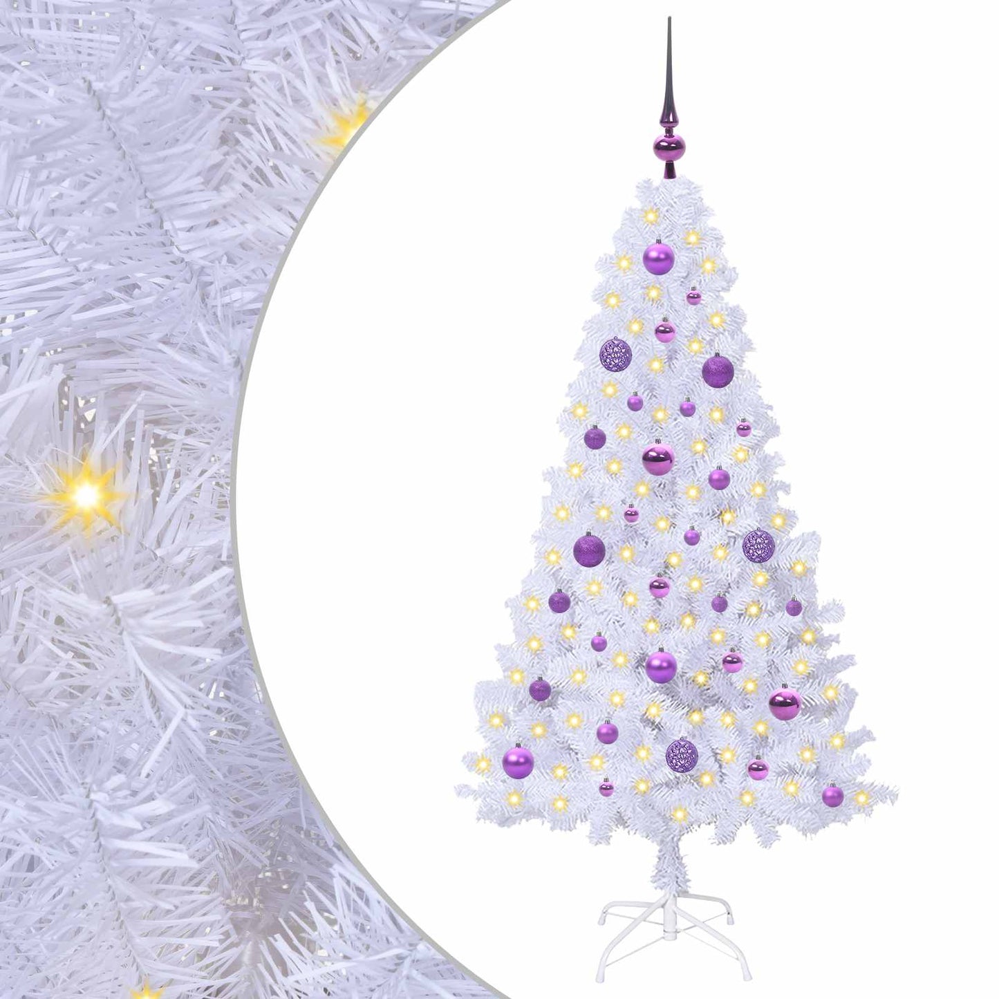 Kunstig juletre med 150 LED med stativ Hvit 150 cm PVC og stål