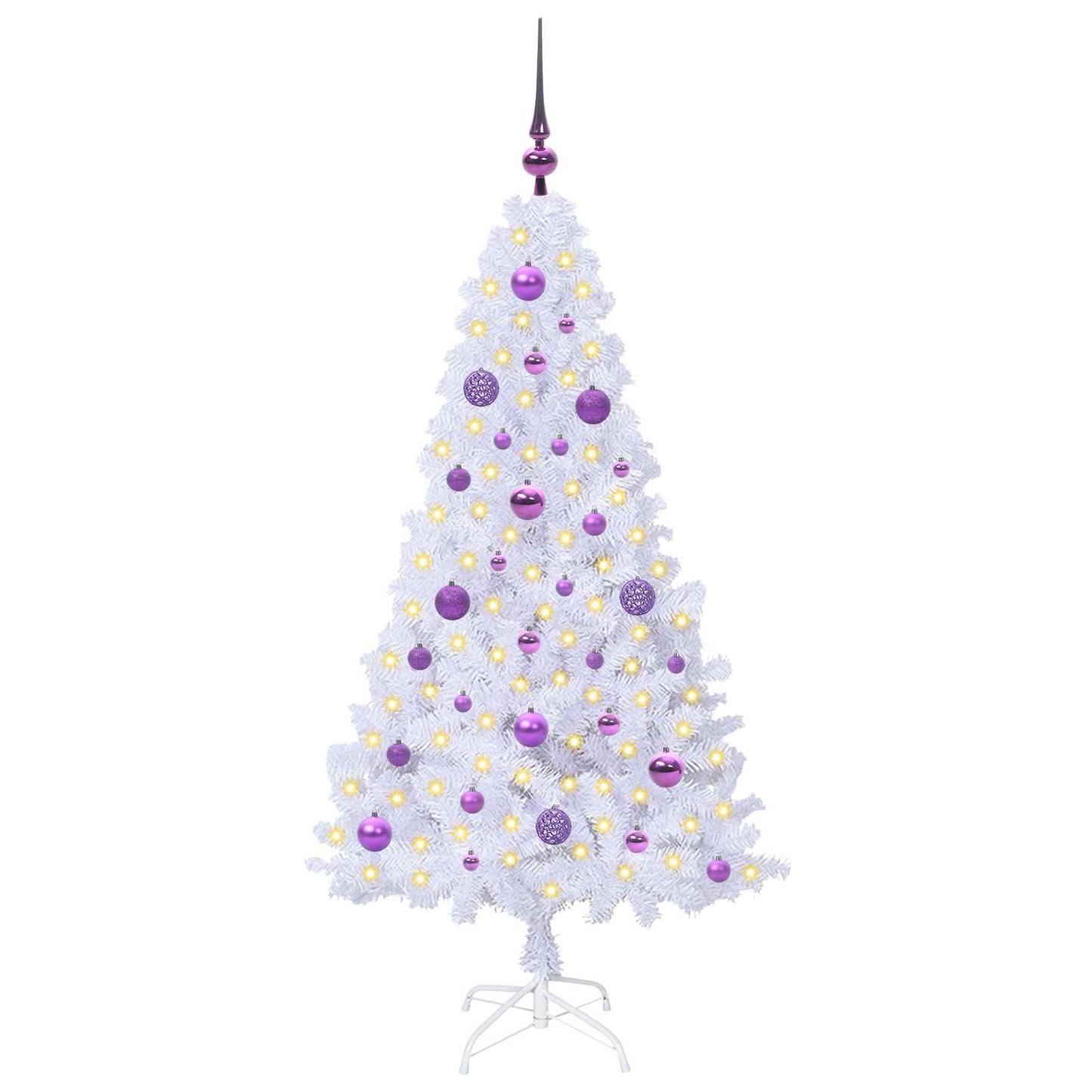 Kunstig juletre med 150 LED med stativ Hvit 150 cm PVC og stål
