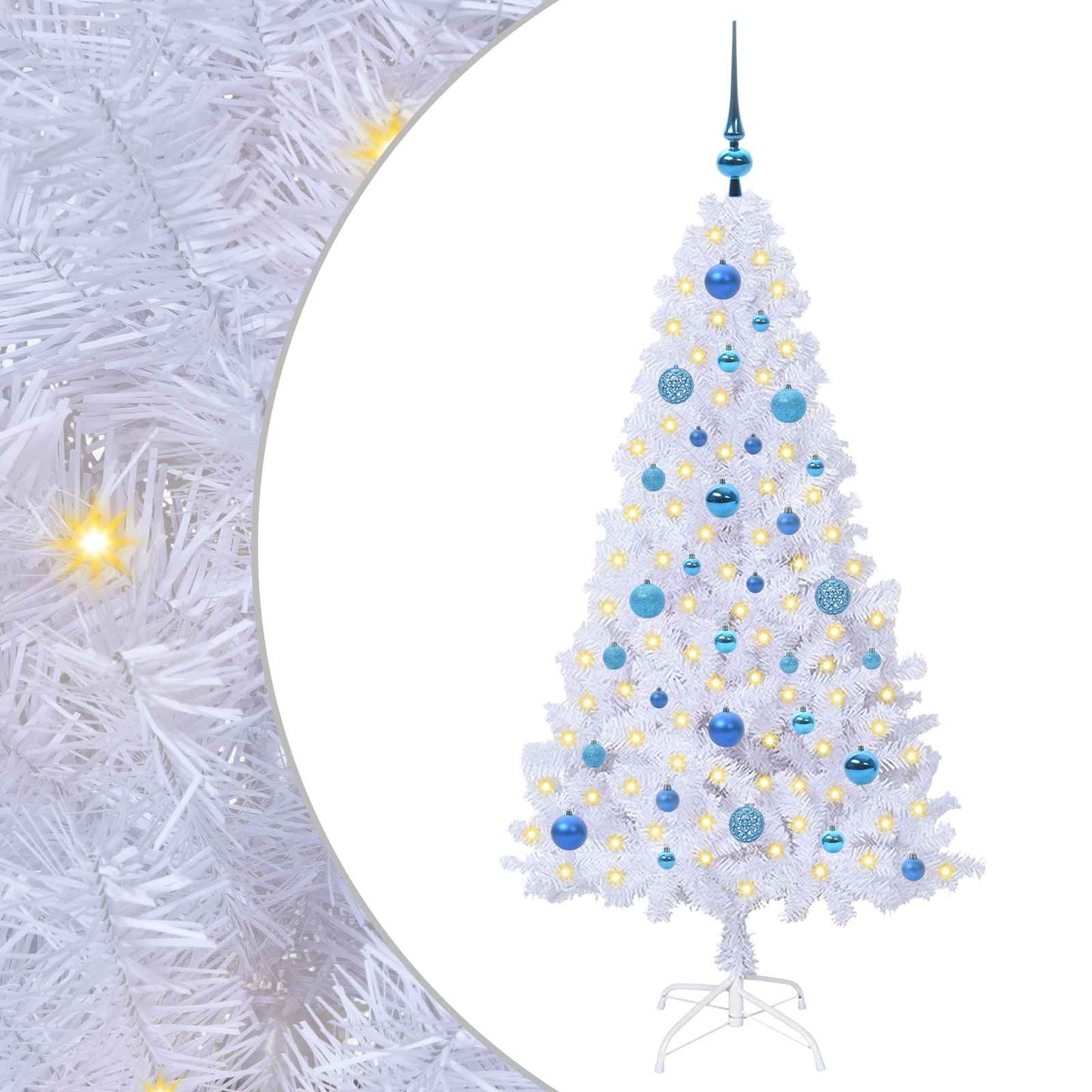 Kunstig juletre med 150 LED med stativ Hvit 150 cm PVC og stål