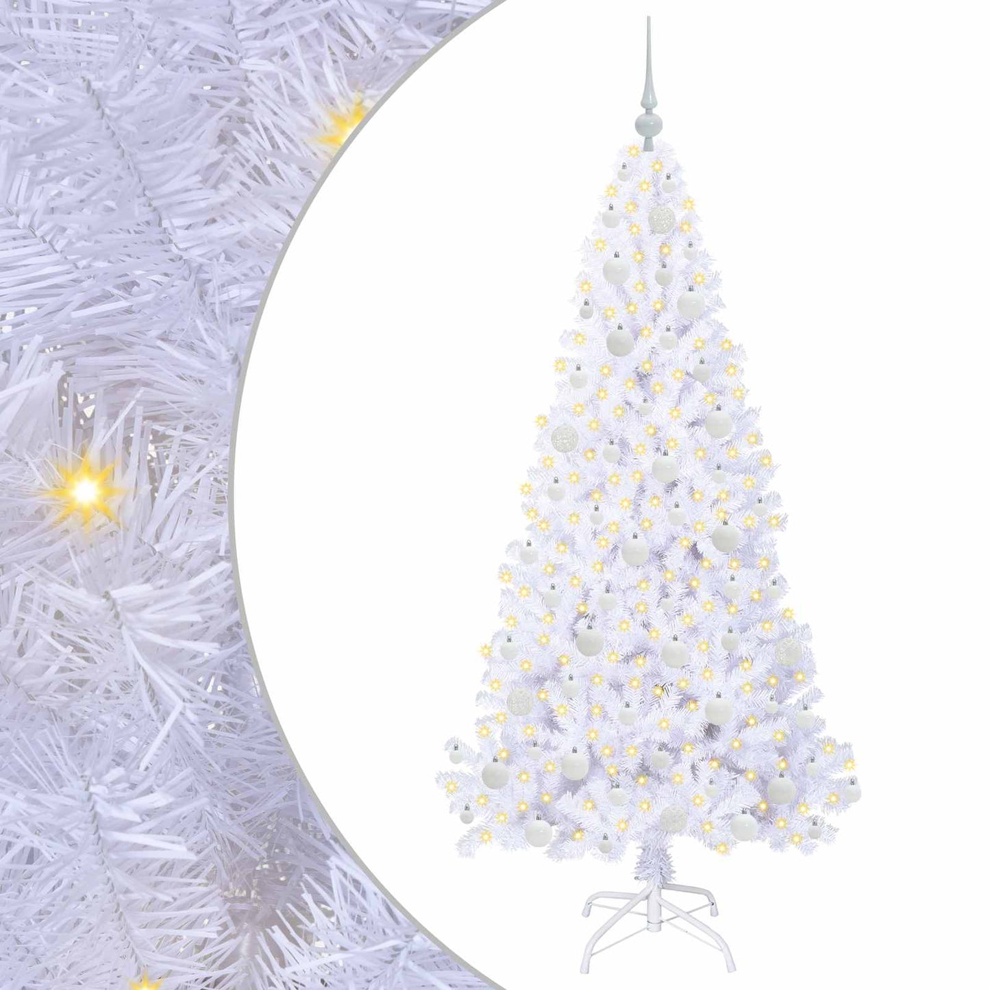 Kunstig juletre med 300 LED med stativ Hvit 180 cm PVC og stål