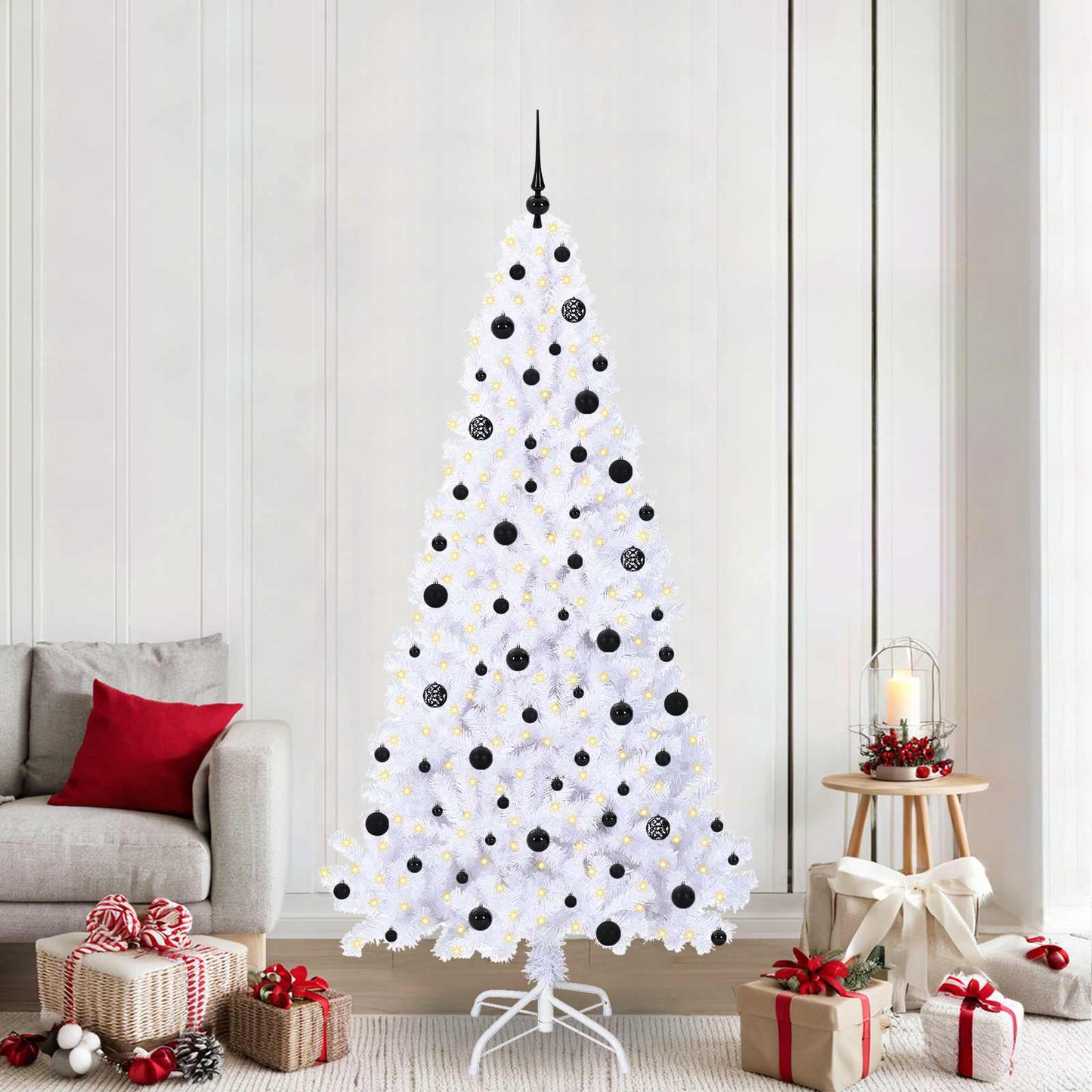 Kunstig juletre med 300 LED med stativ Hvit 210 cm PVC og stål