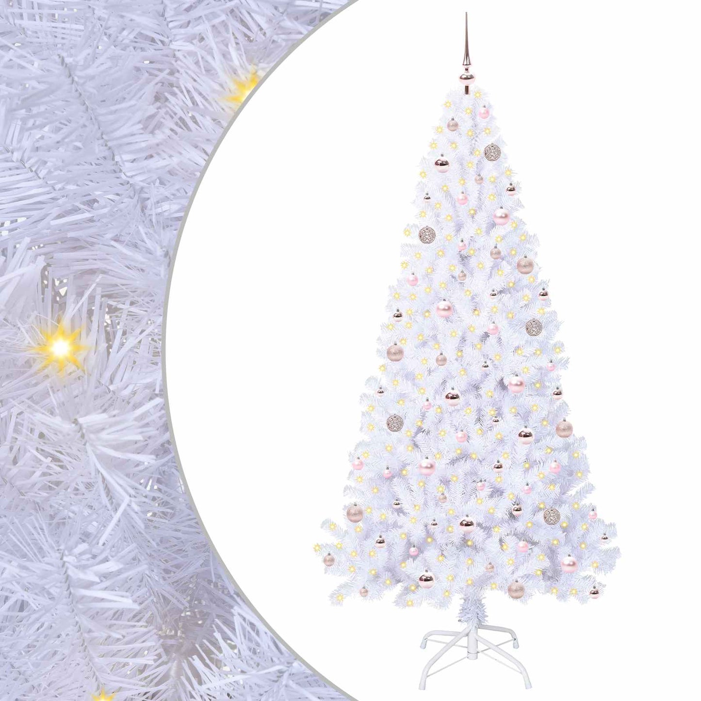 Kunstig juletre med 300 LED med stativ Hvit 210 cm PVC og stål