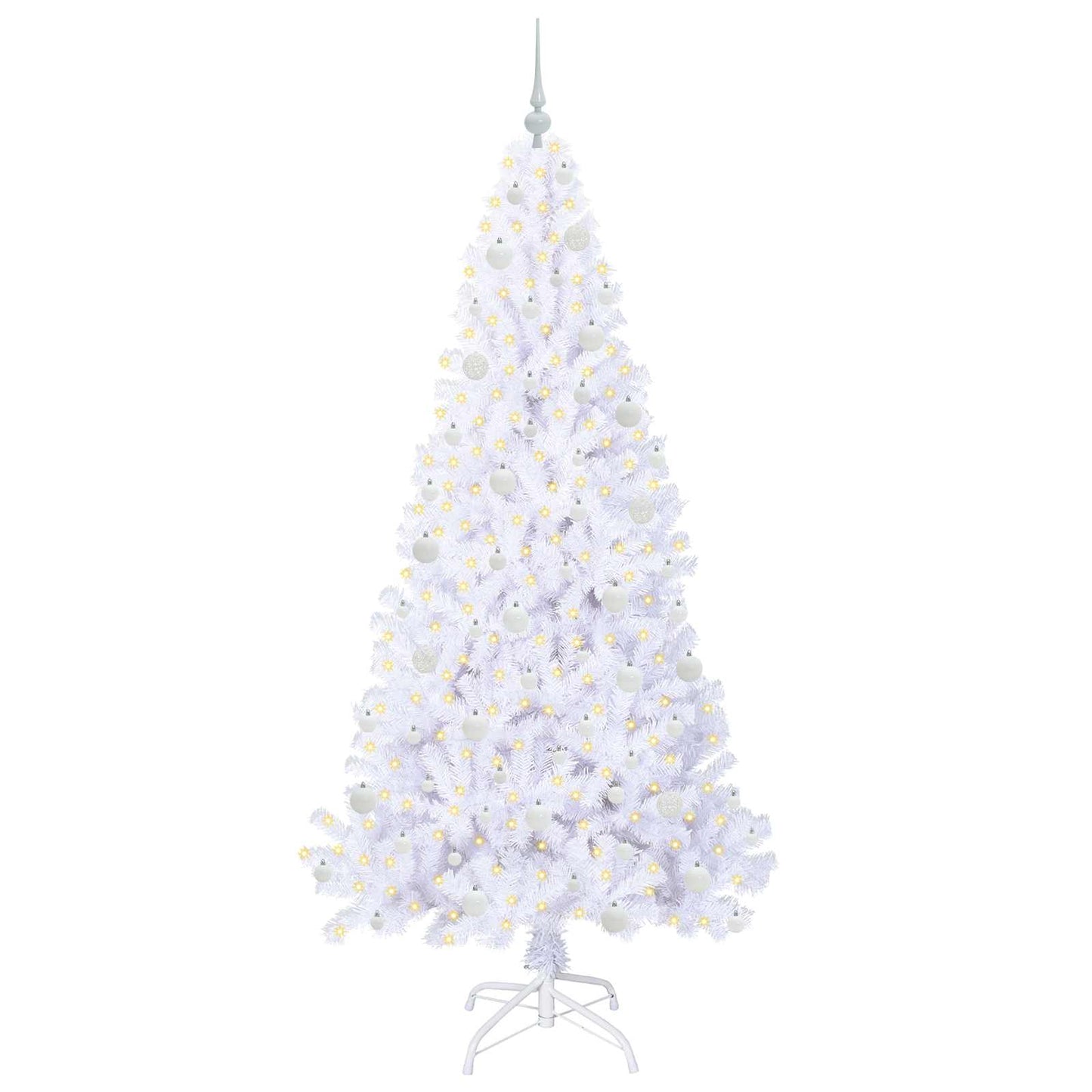 Kunstig juletre med 300 LED med stativ Hvit 210 cm PVC og stål