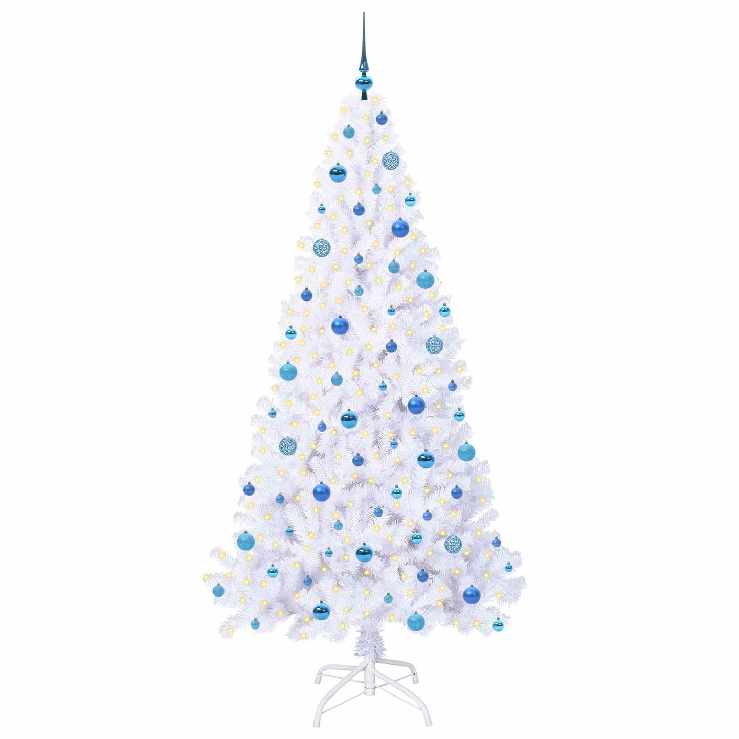 Kunstig juletre med 300 LED med stativ Hvit 210 cm PVC og stål