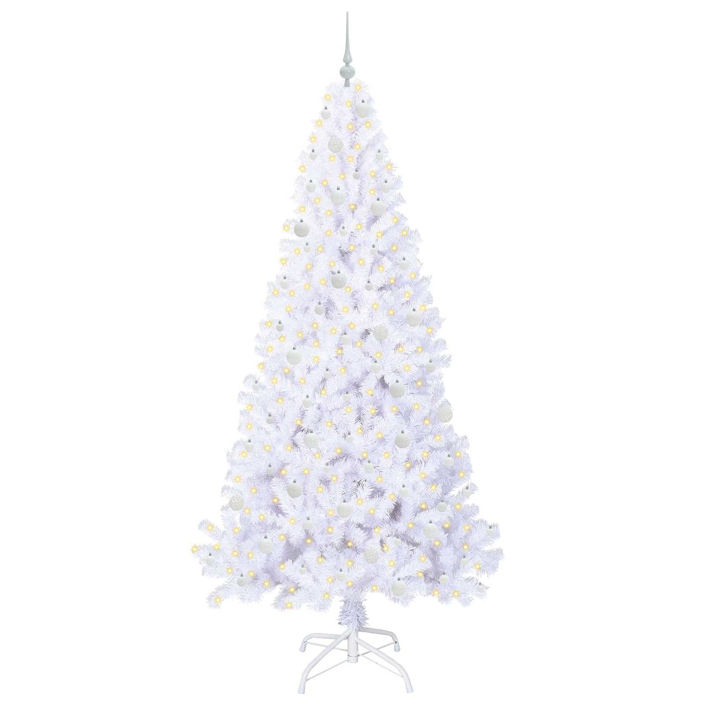 Kunstig juletre med 300 LED med stativ Hvit 240 cm PVC og stål