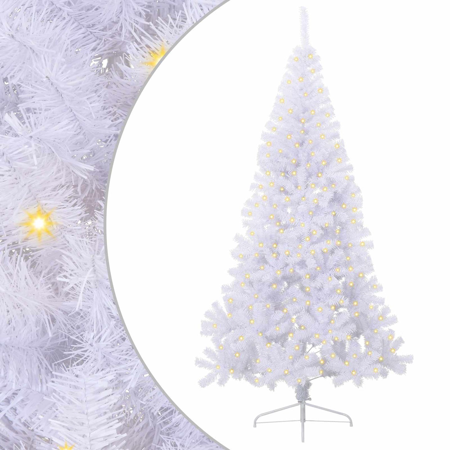 Kunstig juletre med 300 LED med stativ Hvit 240 cm PVC og stål