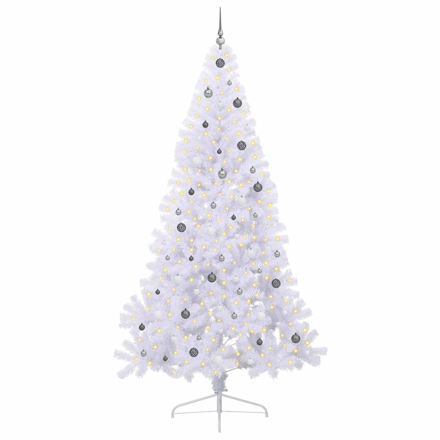 Kunstig juletre med 300 LED med stativ Hvit 240 cm PVC og stål