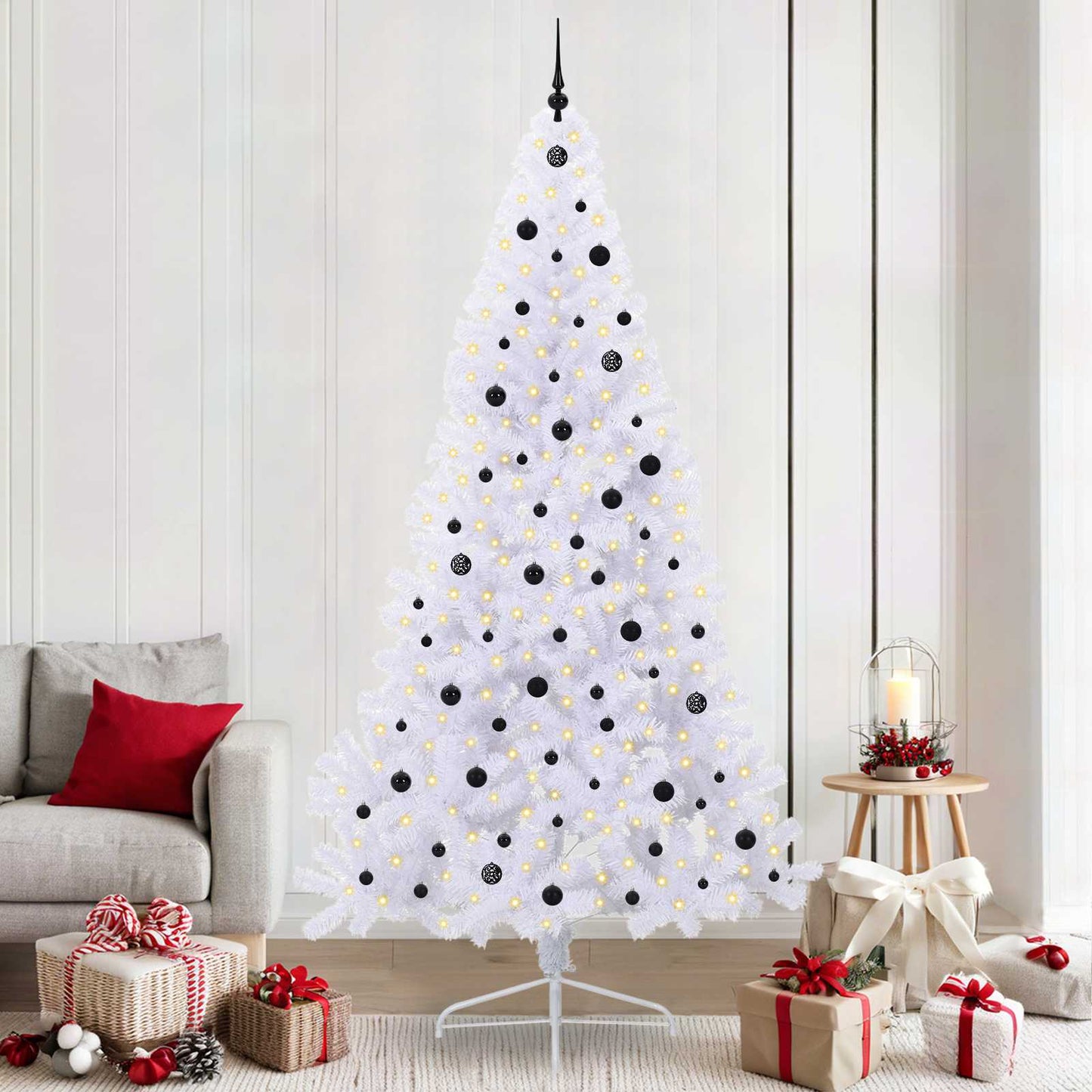 Kunstig juletre med 300 LED med stativ Hvit 240 cm PVC og stål