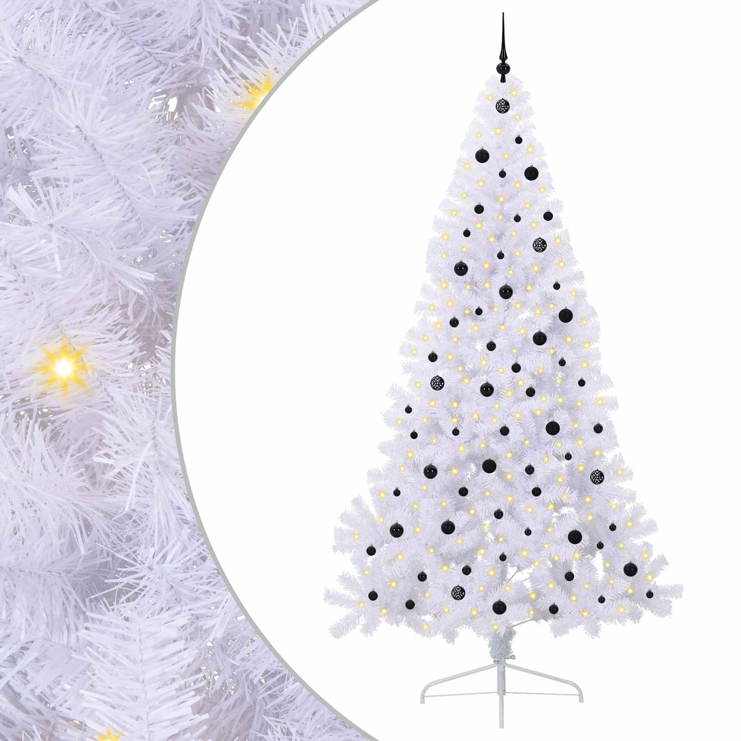 Kunstig juletre med 300 LED med stativ Hvit 240 cm PVC og stål