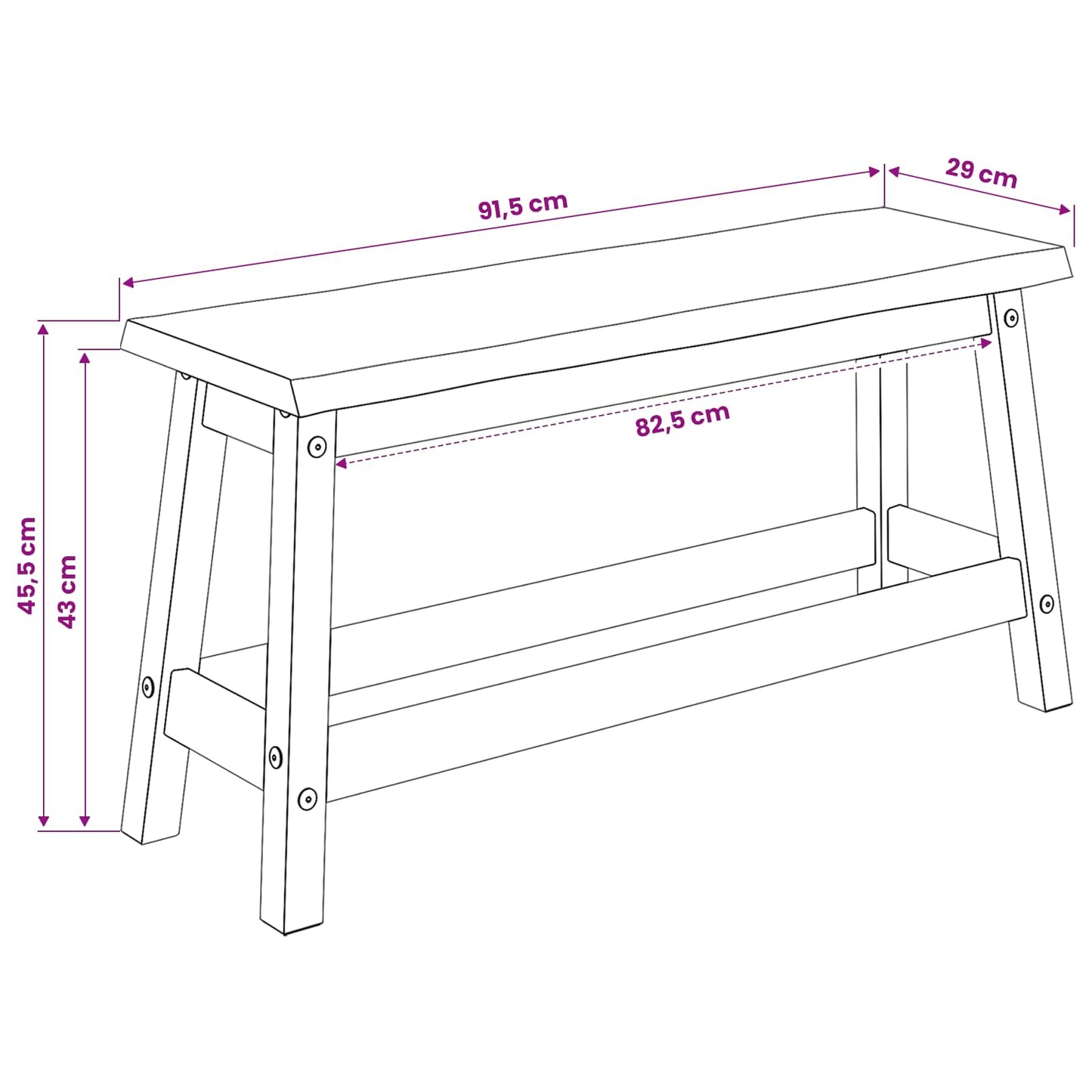 Spisebenk EKAI Hvit 91,5 x 29 x 45,5 cm Heltre furu