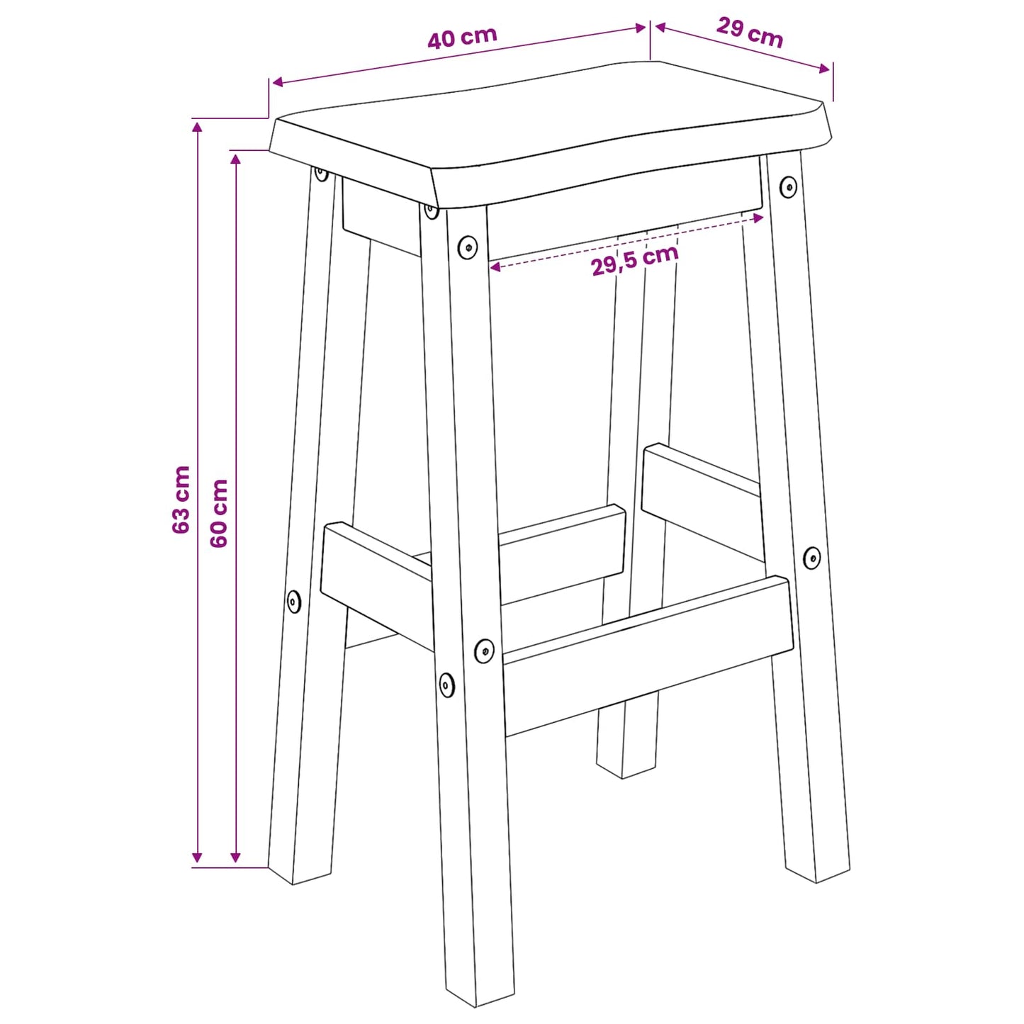 Høy Barstol EKAI 2 pcs Svart 40 x 29 x 63 cm Heltre furu