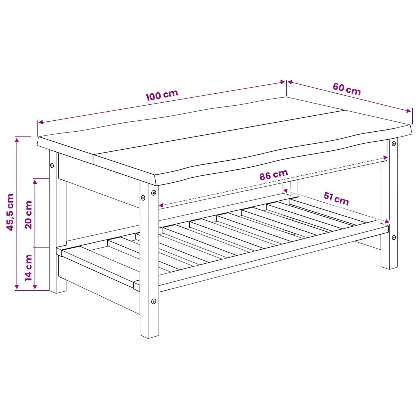 Kaffebord EKAI Hvit 100 x 60 x 45,5 cm Heltre furu