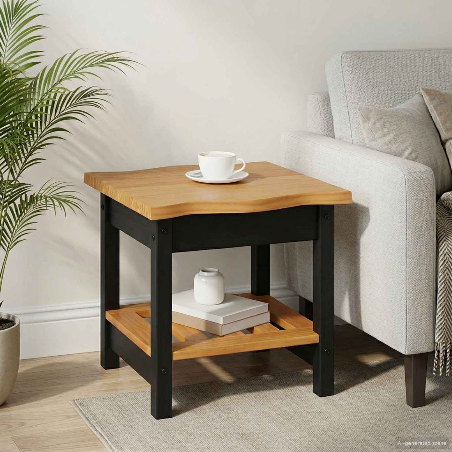 Sidetabell med hylle EKAI Svart 50 x 50 x 45,5 cm Heltre furu