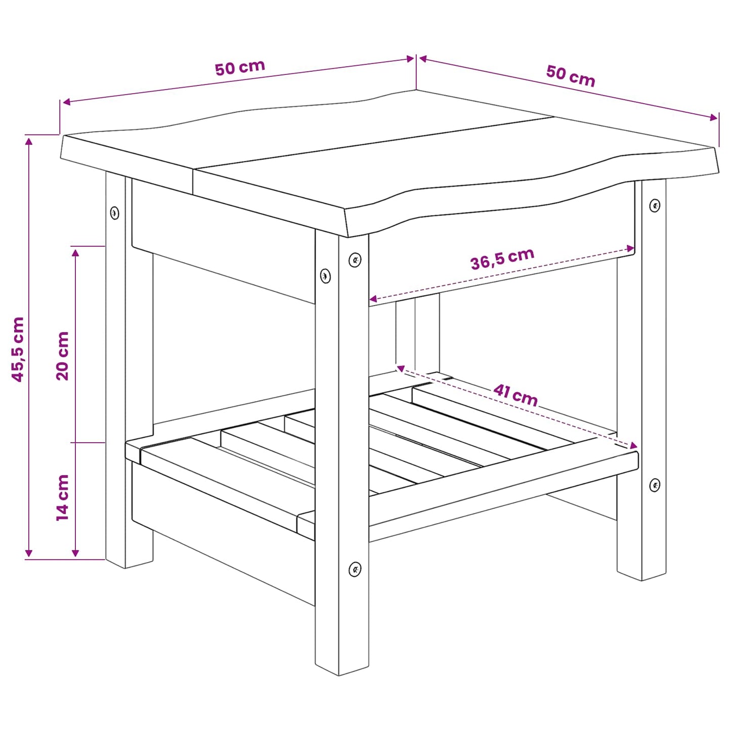 Sidetabell med hylle EKAI Svart 50 x 50 x 45,5 cm Heltre furu