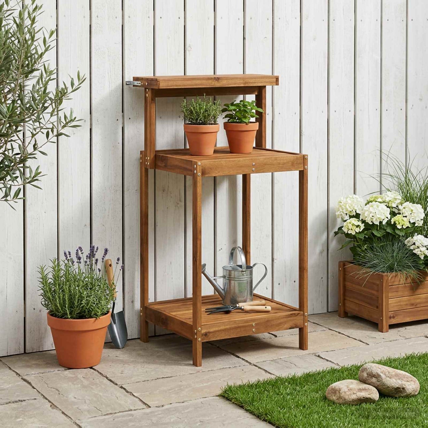 Utendørs pottingbenk 56,5 x 48,5 x 107 cm Solid akasietre