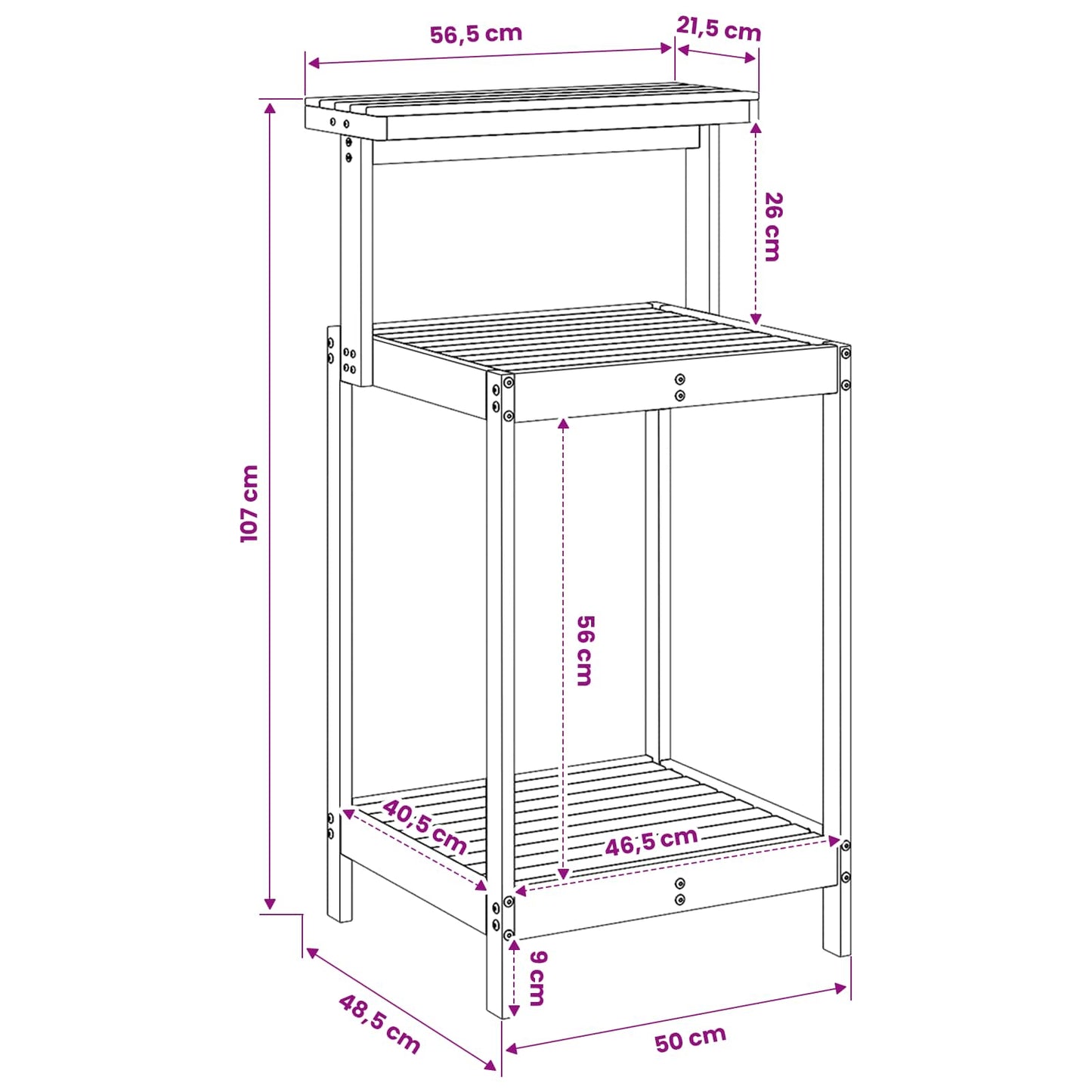 Utendørs pottingbenk 56,5 x 48,5 x 107 cm Solid akasietre