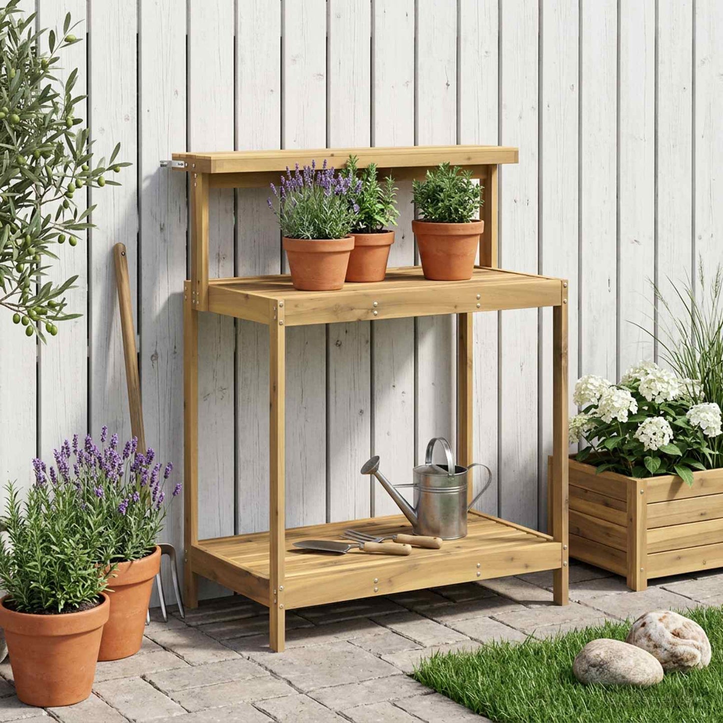Utendørs pottingbenk 86,5 x 48,5 x 106 cm Solid akasietre Hvit