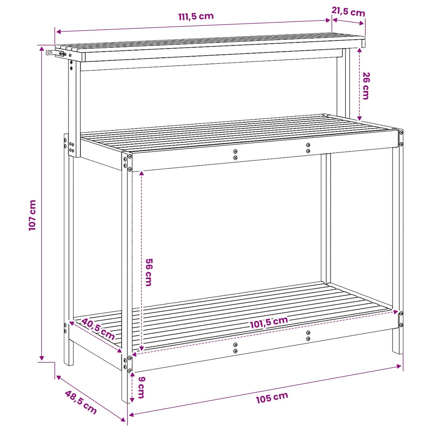 Utendørs pottingbenk 111,5 x 48,5 x 107 cm Solid akasietre