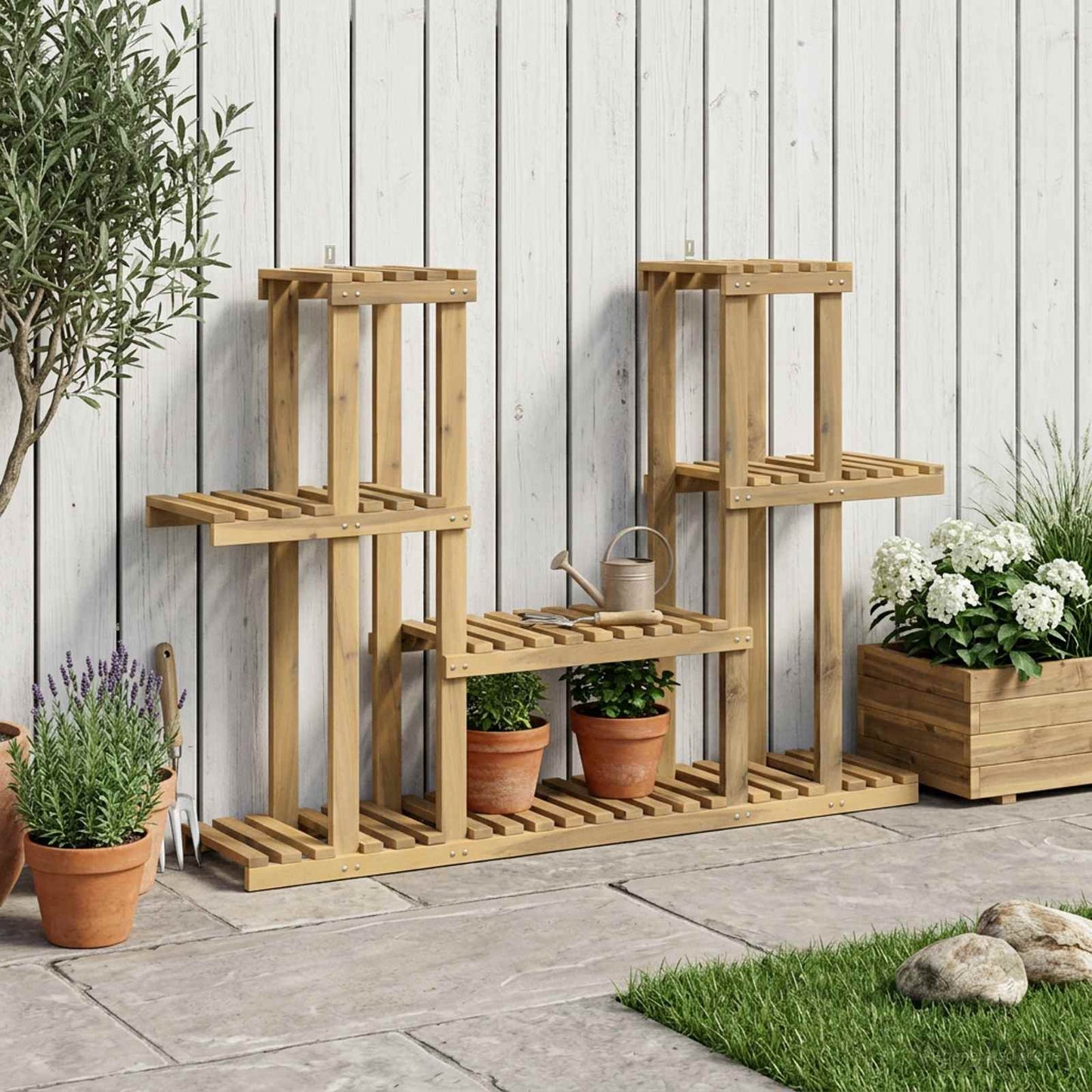 Planteholder Hvit 123 x 25 x 78,5 cm Solid akasietre