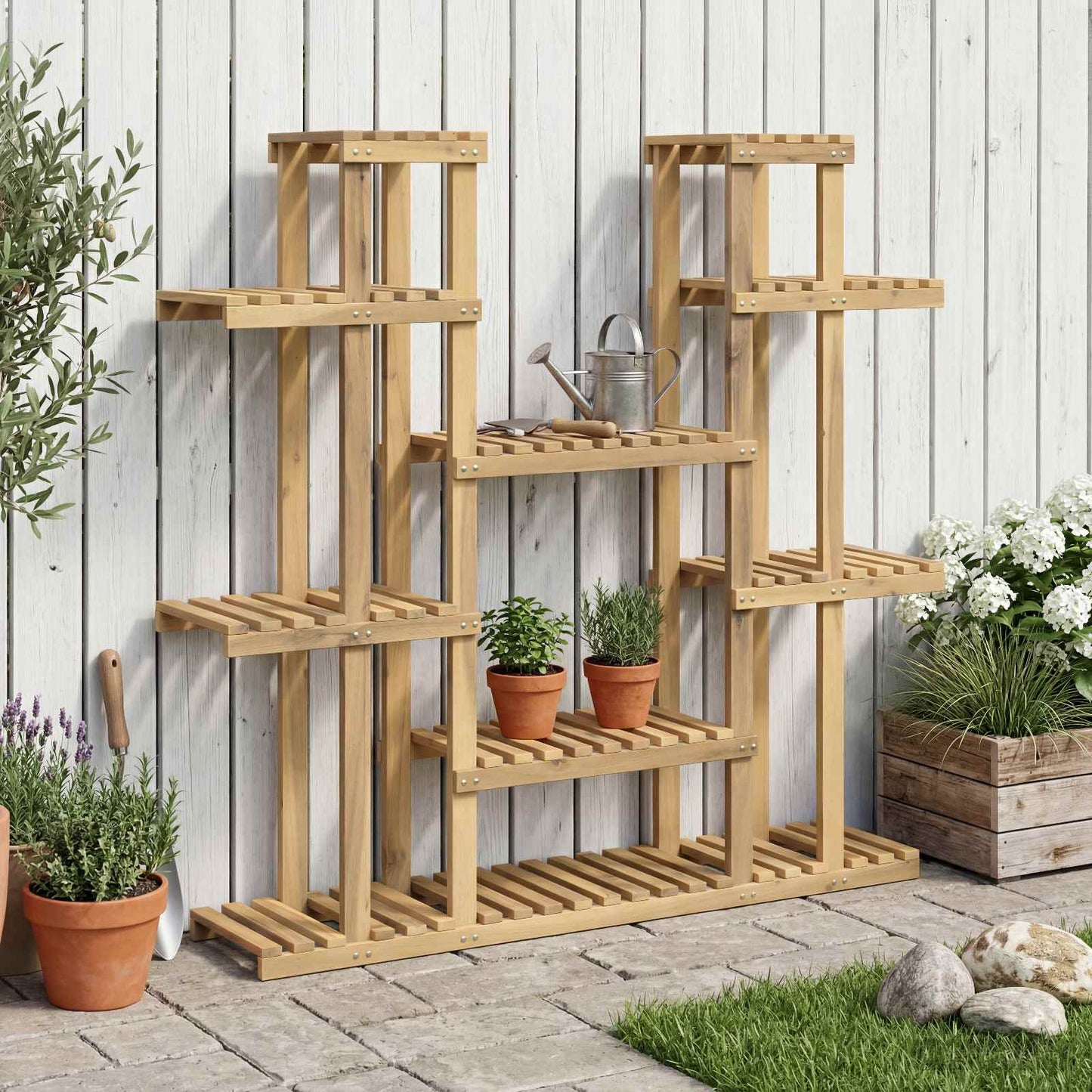 Planteholder Hvit 123 x 25 x 114,5 cm Solid akasietre