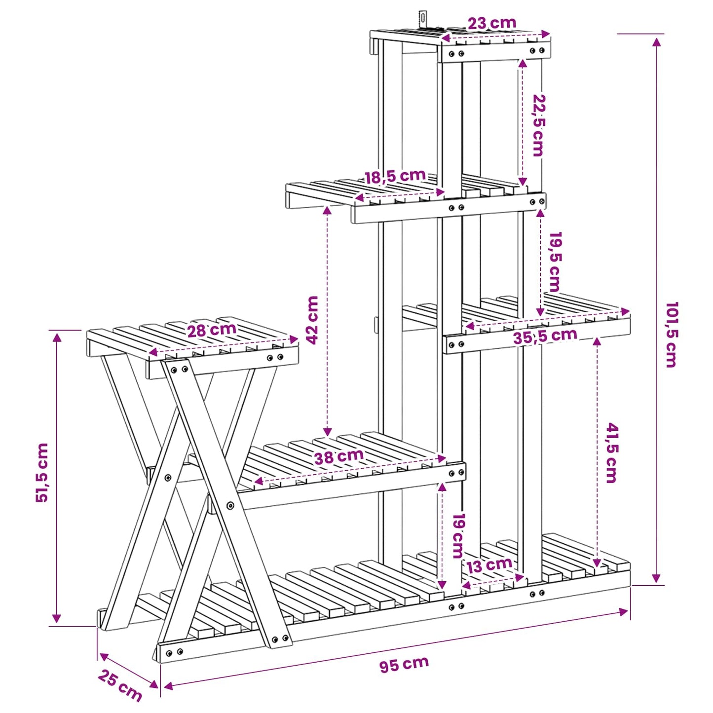 Planteholder Naturlig 95 x 25 x 101,5 cm Solid akasietre