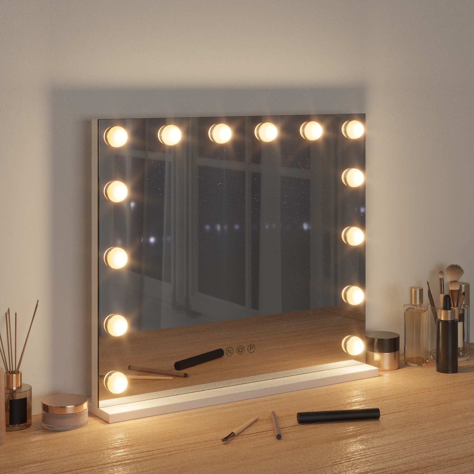 LED Sminkespeil Hvit 50 x 10 x 44 cm Glass og Stål vidaXL