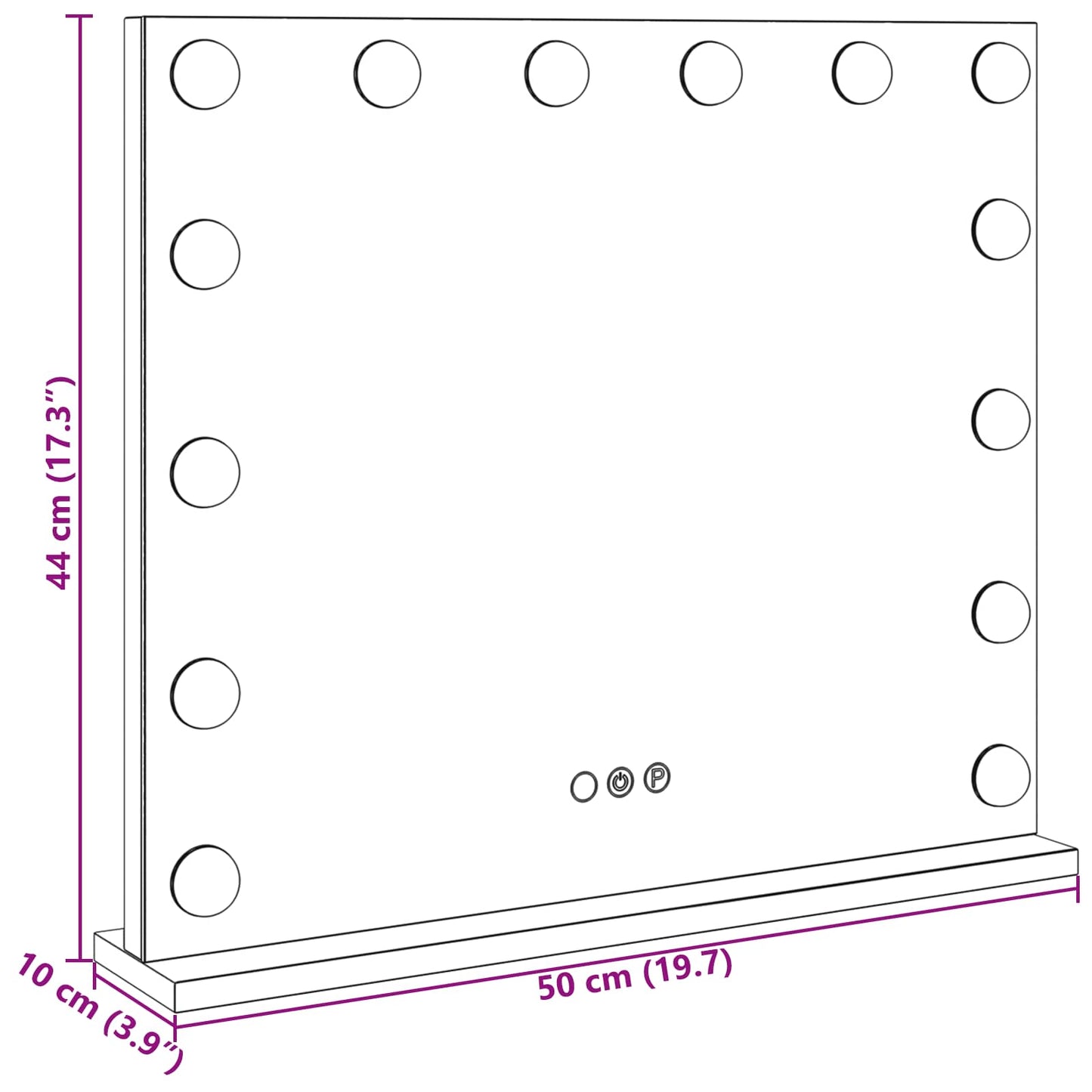 LED Sminkespeil Hvit 50 x 10 x 44 cm Glass og Stål vidaXL