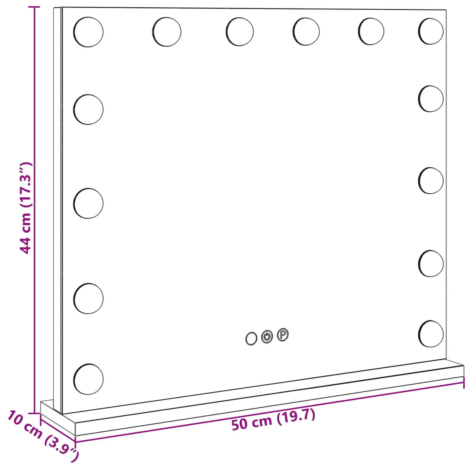 LED Sminkespeil Hvit 50 x 10 x 44 cm Glass og Stål vidaXL