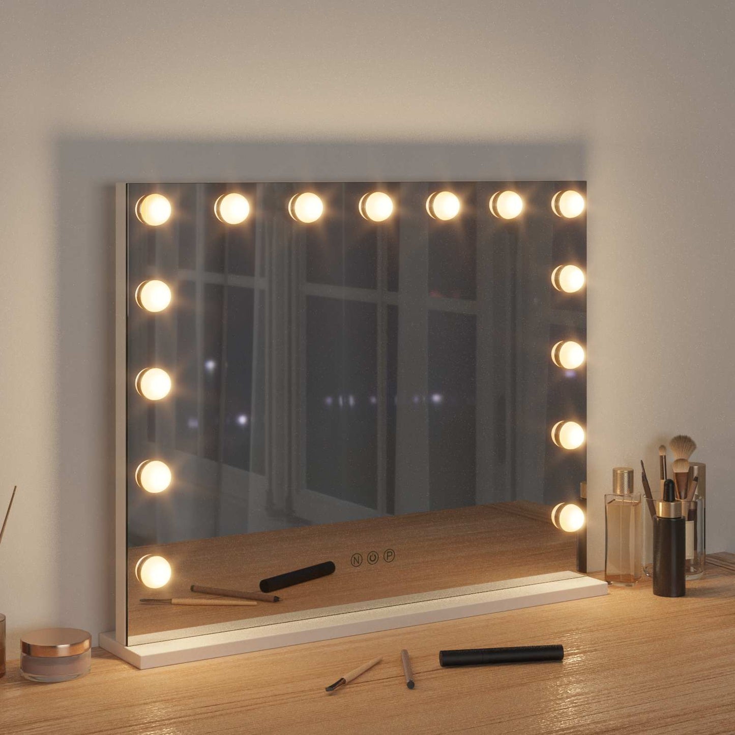 LED Sminkespeil Hvit 58 x 10 x 47 cm Glass og Stål vidaXL