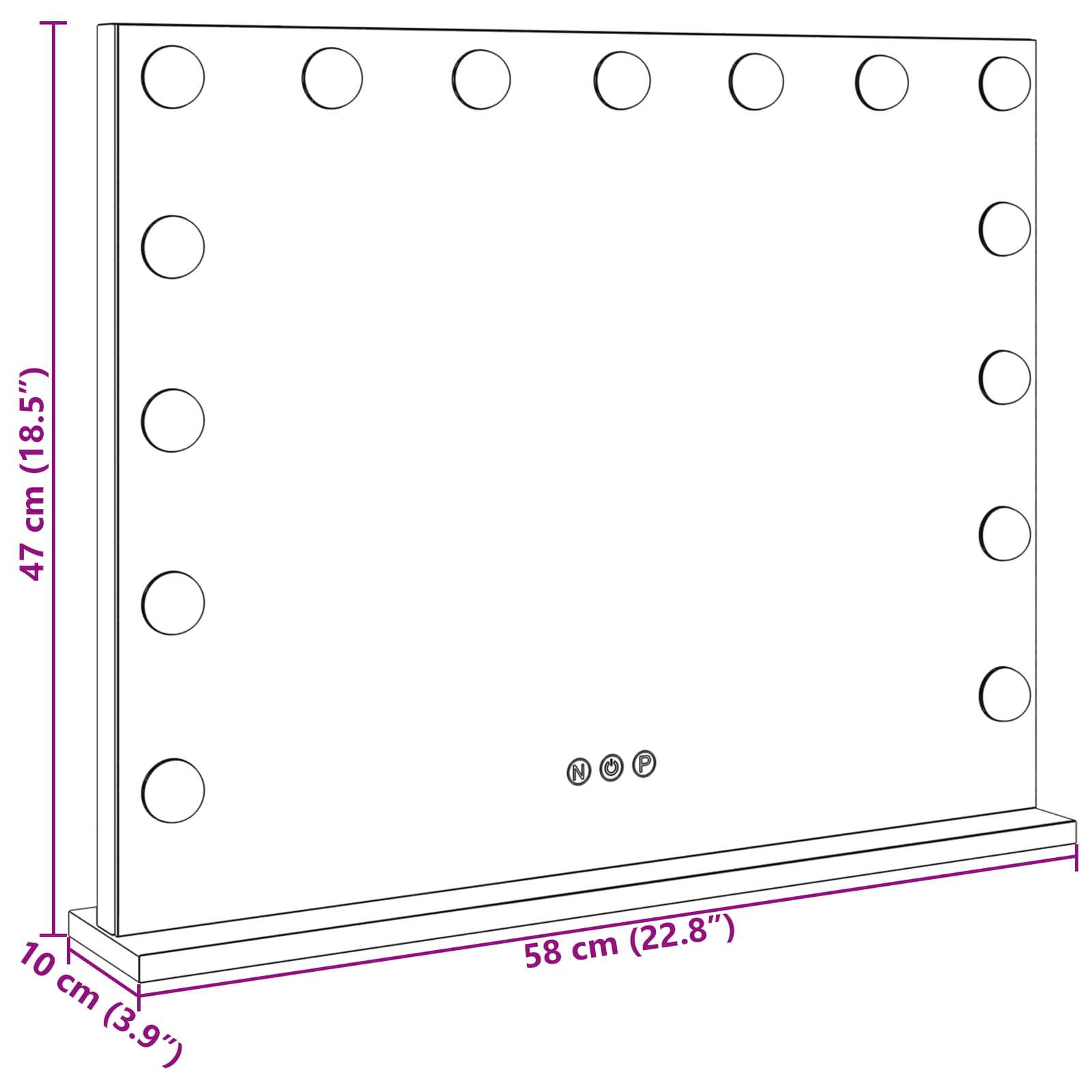 LED Sminkespeil Hvit 58 x 10 x 47 cm Glass og Stål vidaXL