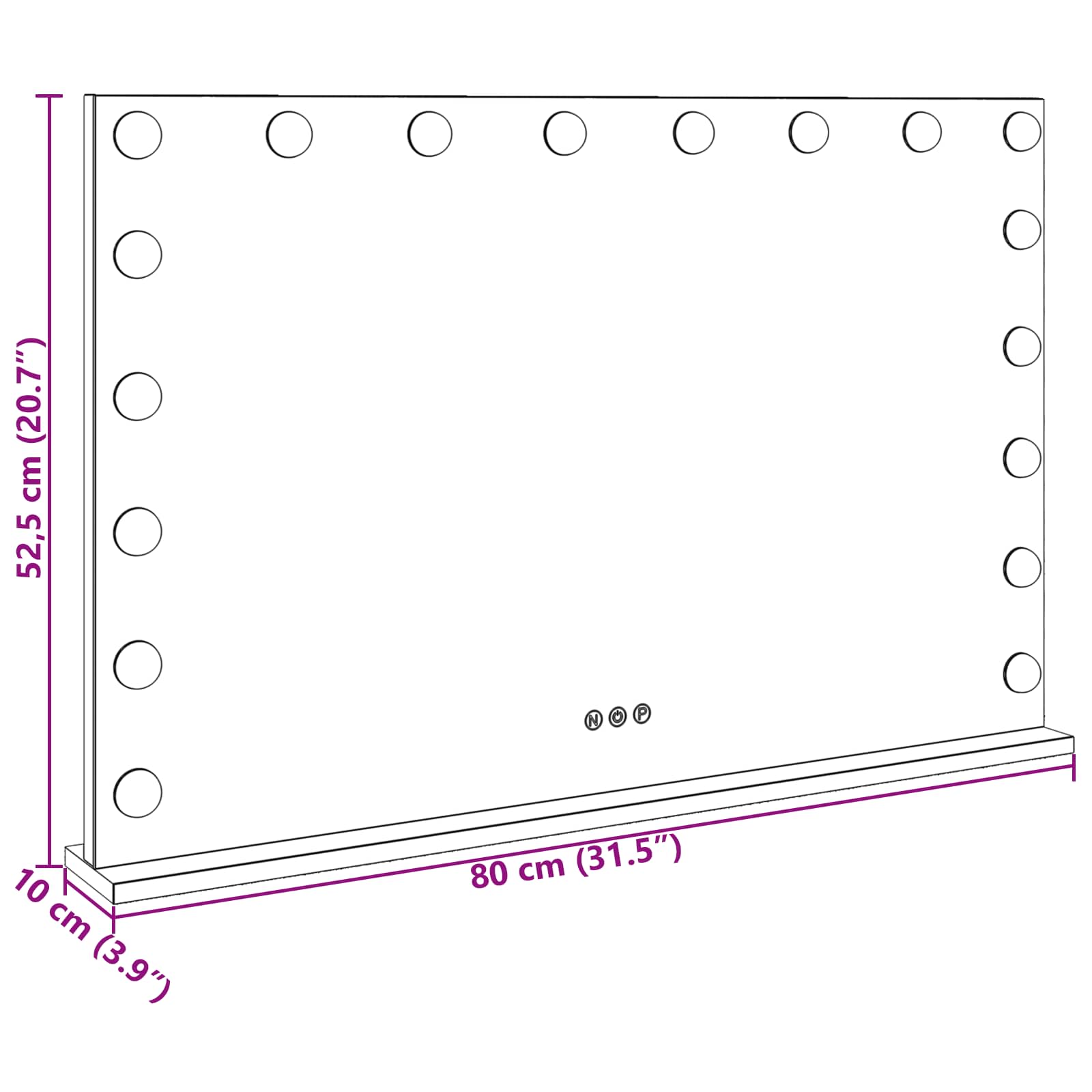 LED Sminkespeil Hvit 80 x 10 x 52,5 cm Glass og Stål vidaXL