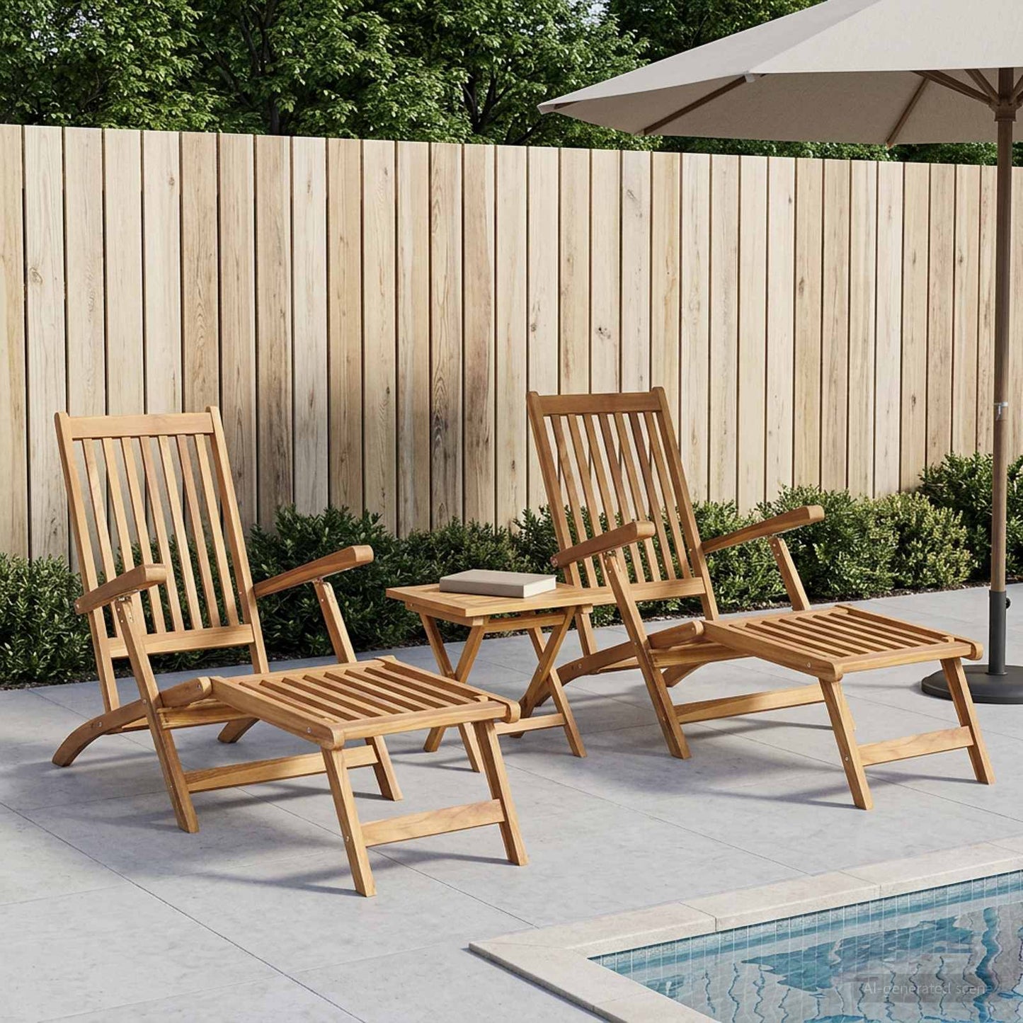 Sammenleggbart dekkstol med bord 2 pcs Naturlig Massivt Teaktre