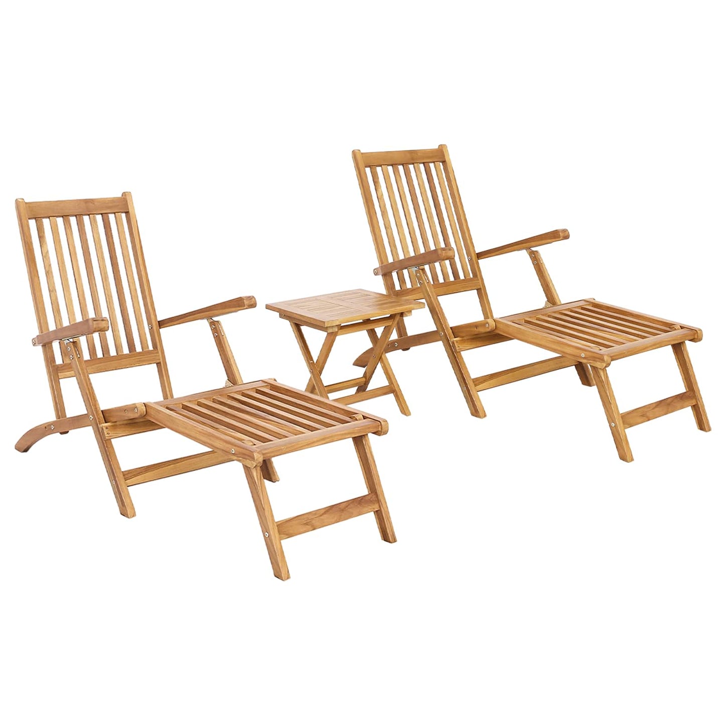 Sammenleggbart dekkstol med bord 2 pcs Naturlig Massivt Teaktre