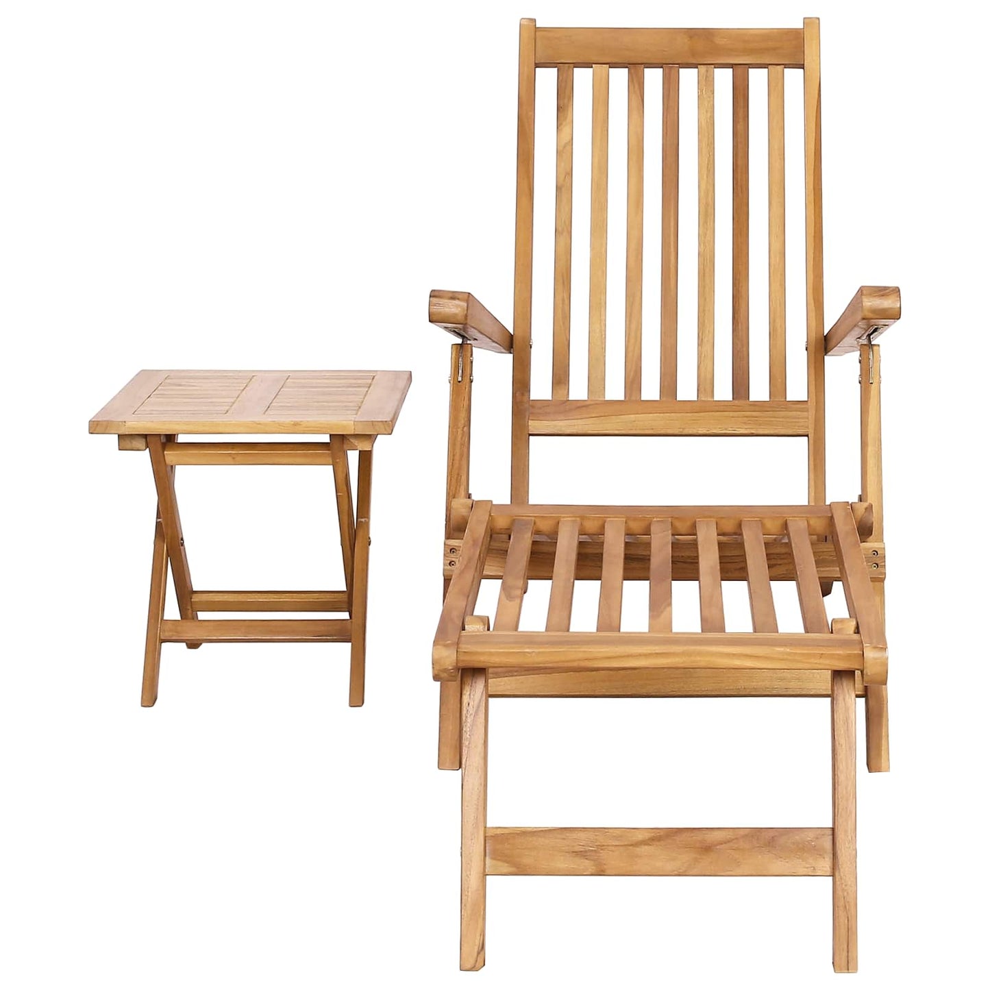 Sammenleggbart dekkstol med bord 2 pcs Naturlig Massivt Teaktre