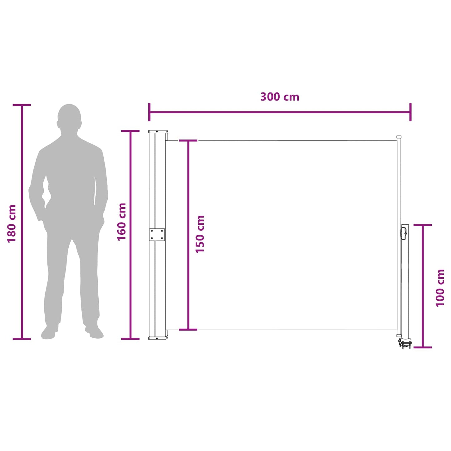 Side Markise 160 x 300 cm Rektangulær Antrasitt